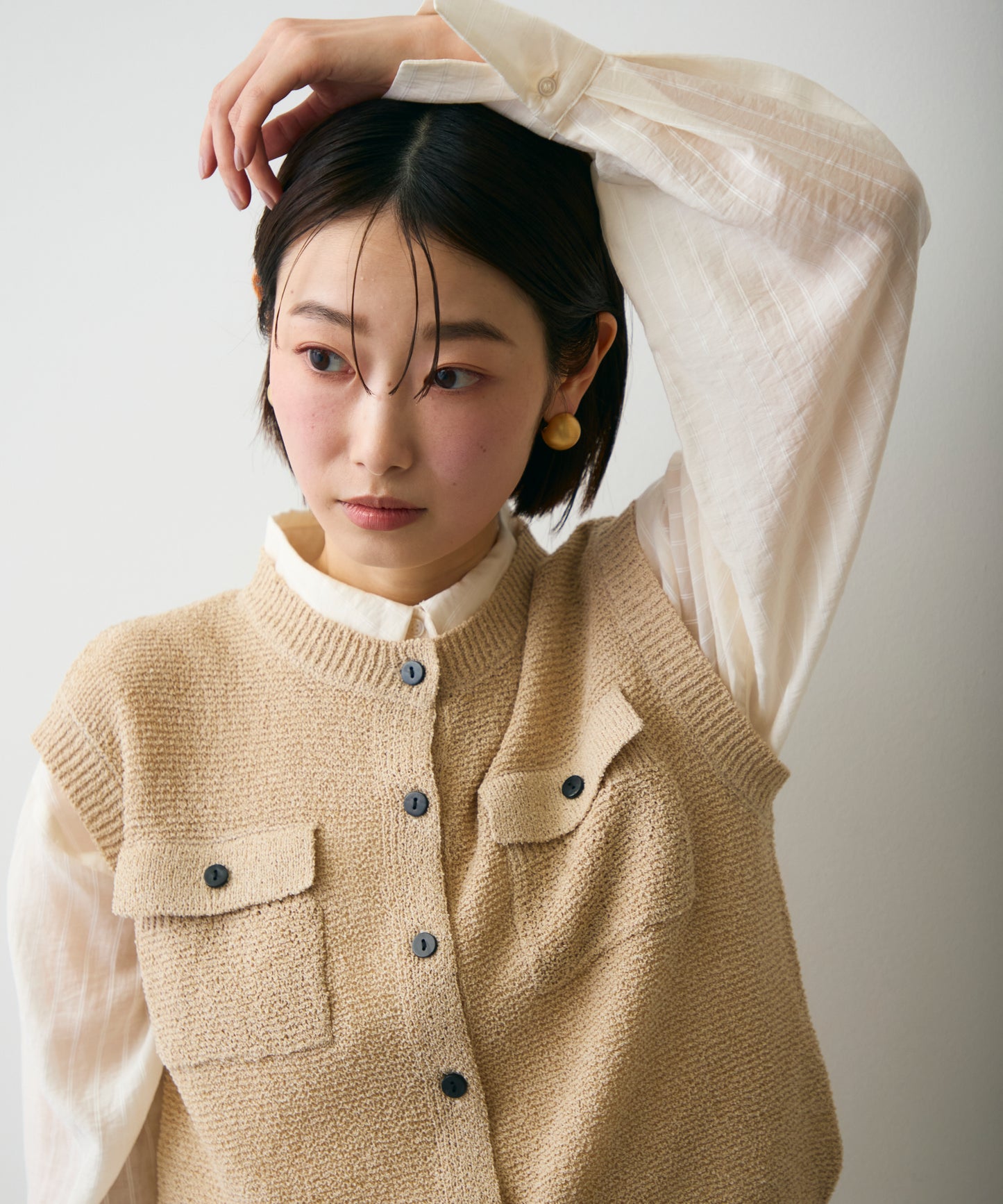 ガーター編みポケット付きベスト