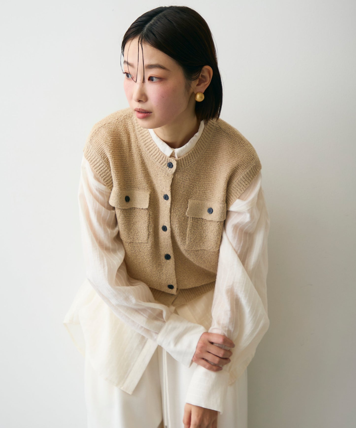 ガーター編みポケット付きベスト