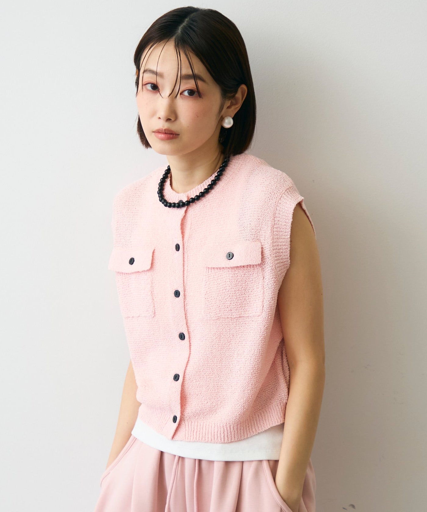 ガーター編みポケット付きベスト