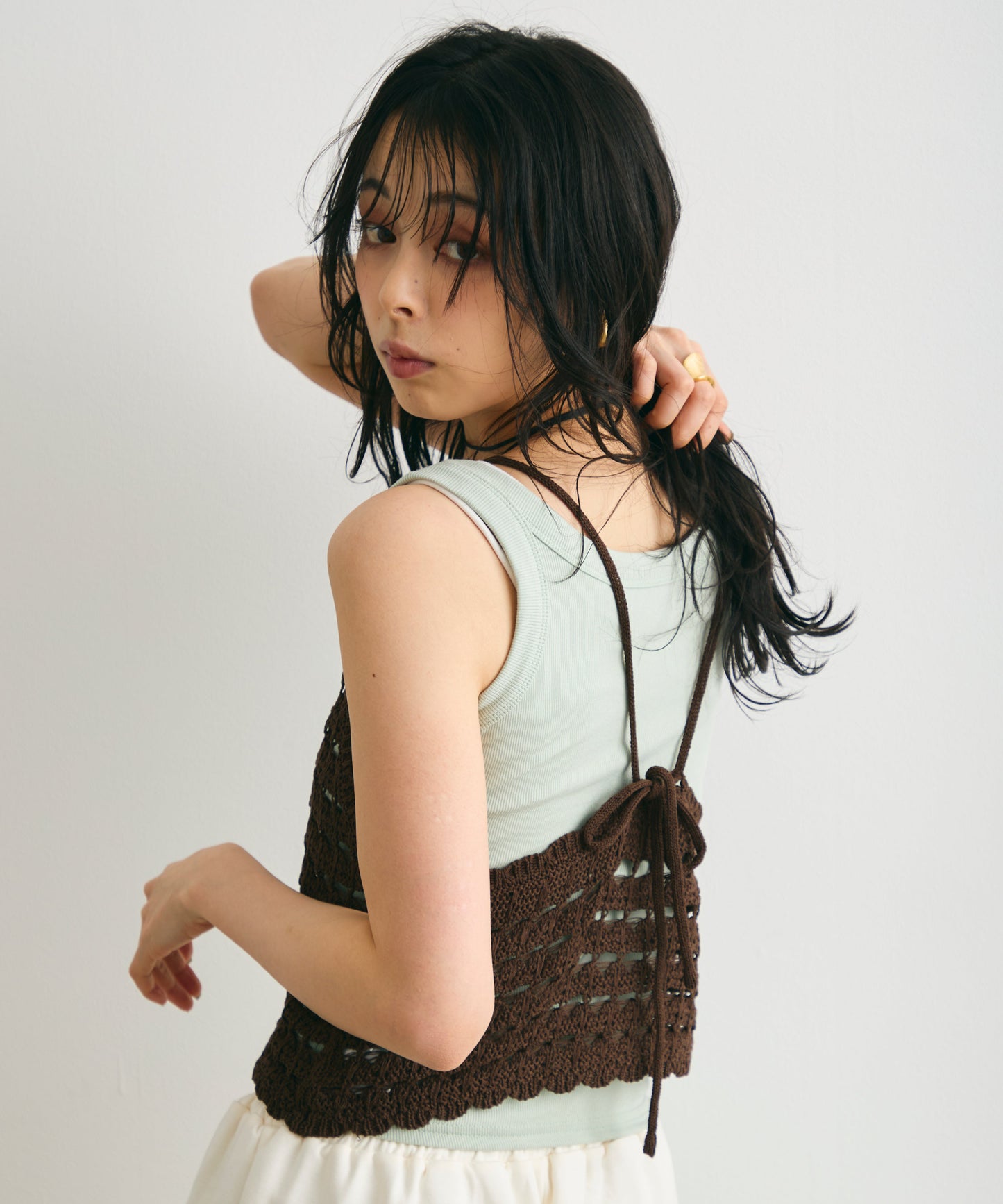 透かし編みニットキャミ