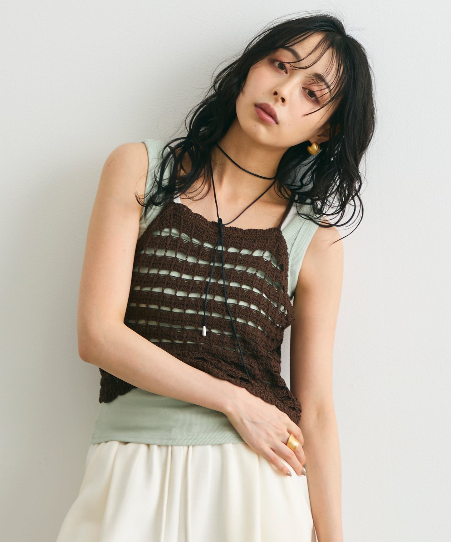 透かし編みニットキャミ