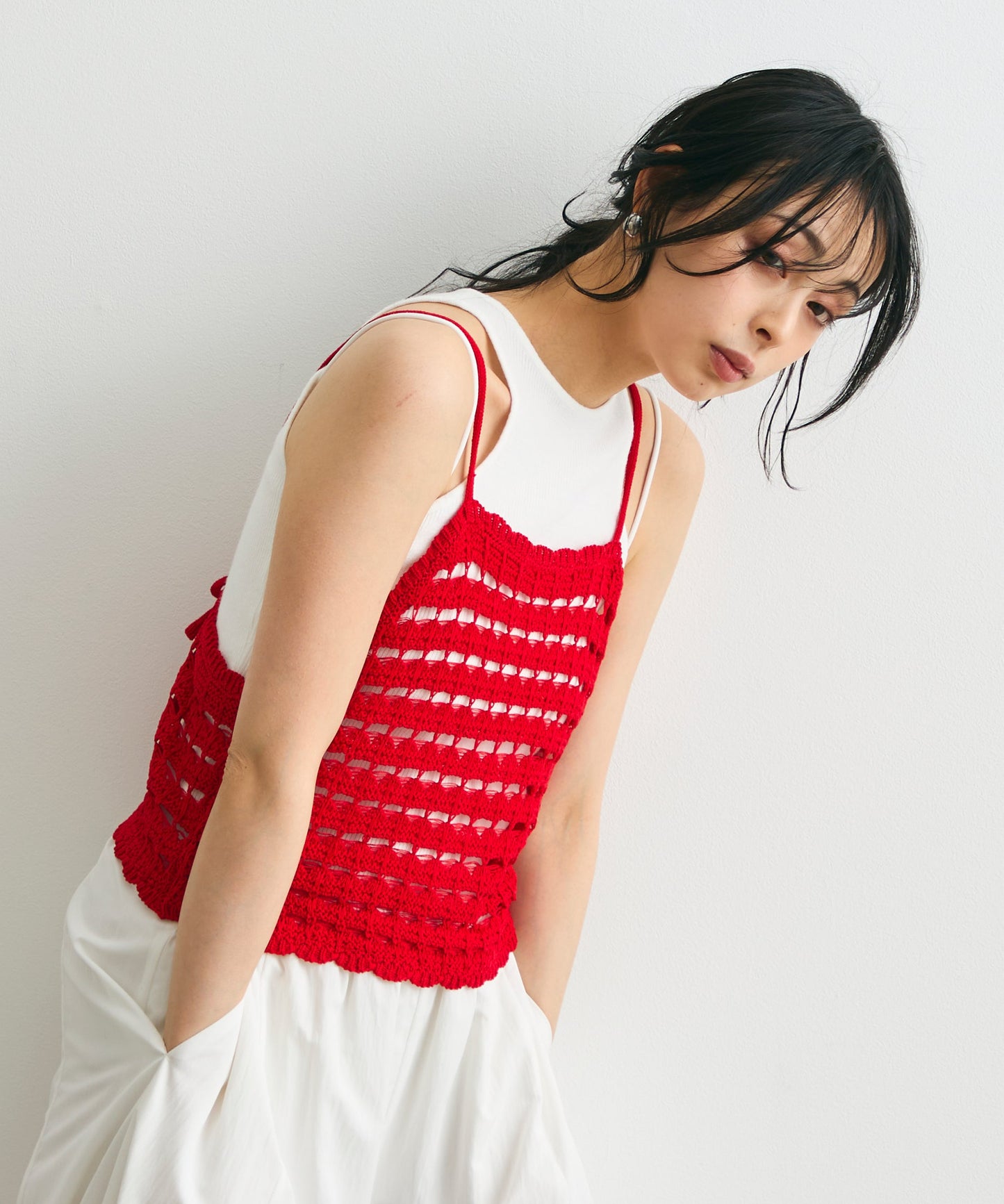 透かし編みニットキャミ