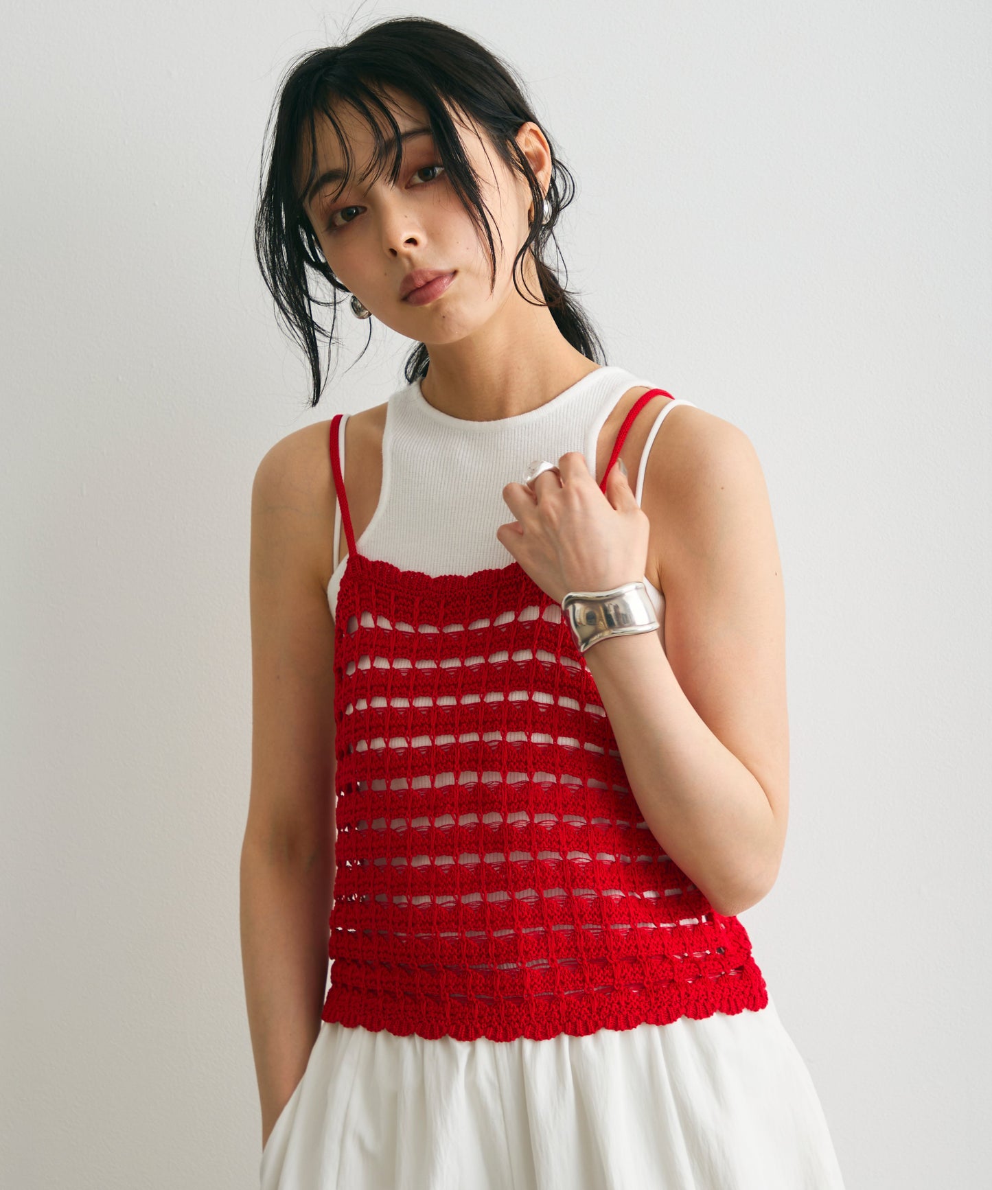 透かし編みニットキャミ