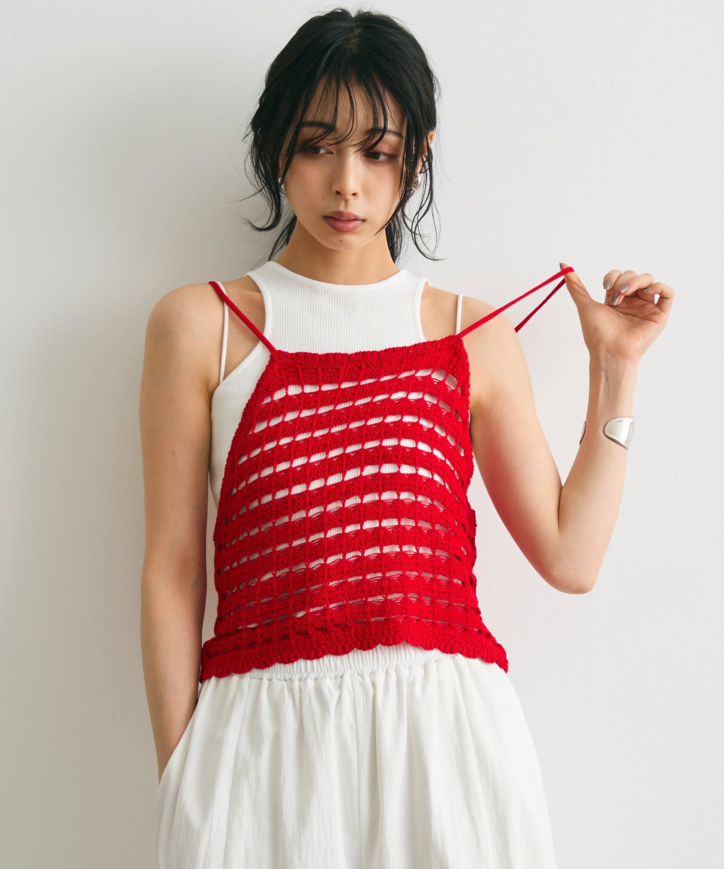 透かし編みニットキャミ