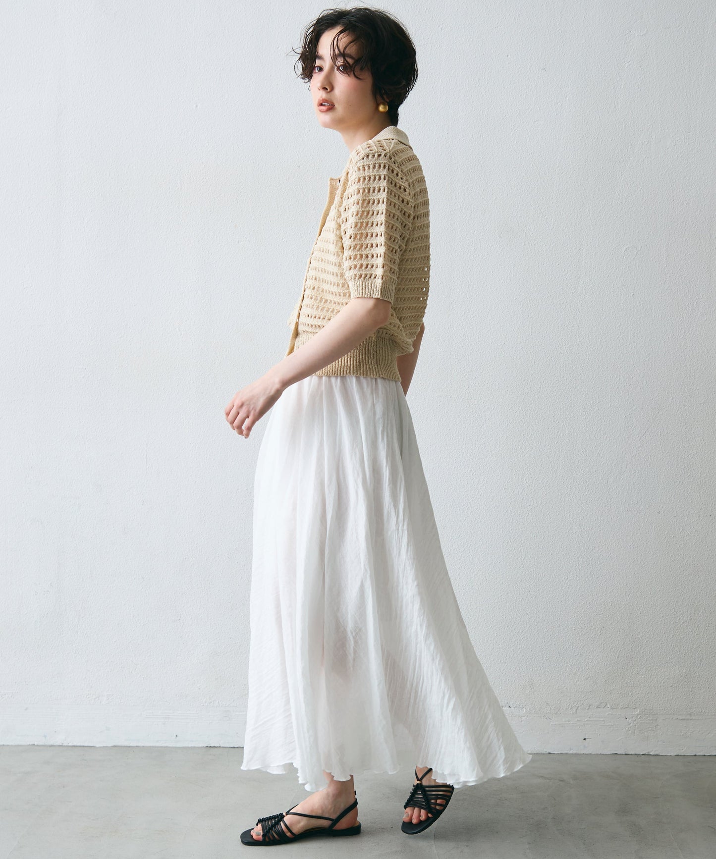 透かし編み衿付きニットカーディガン