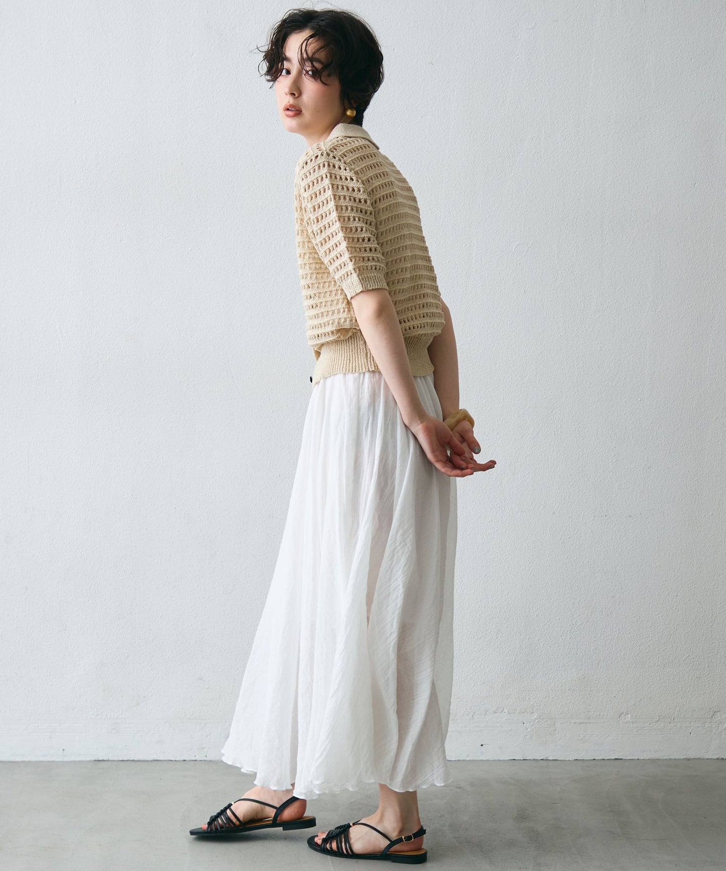 透かし編み衿付きニットカーディガン