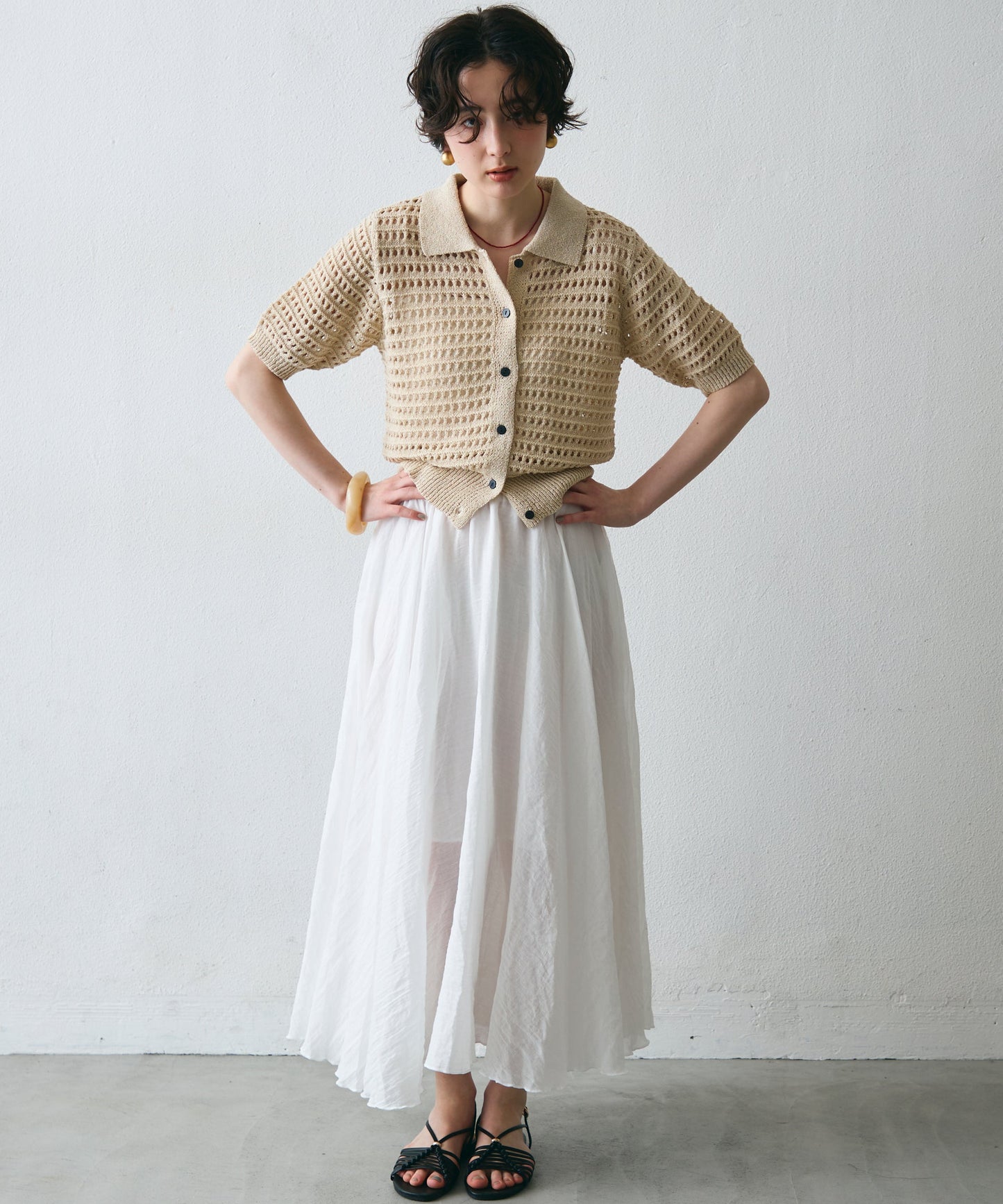 透かし編み衿付きニットカーディガン