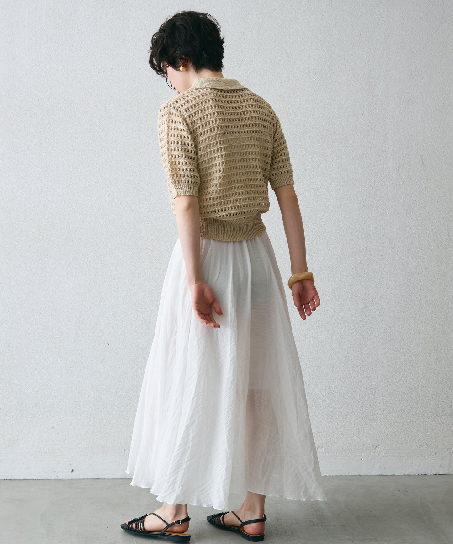 透かし編み衿付きニットカーディガン