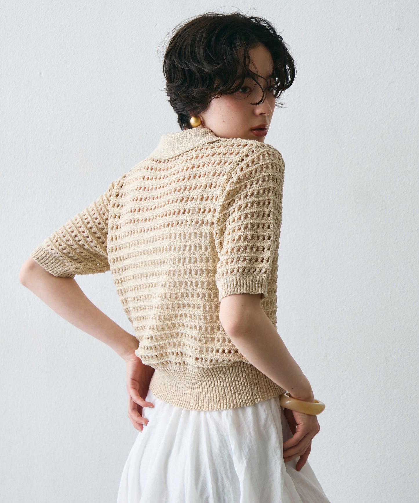 透かし編み衿付きニットカーディガン