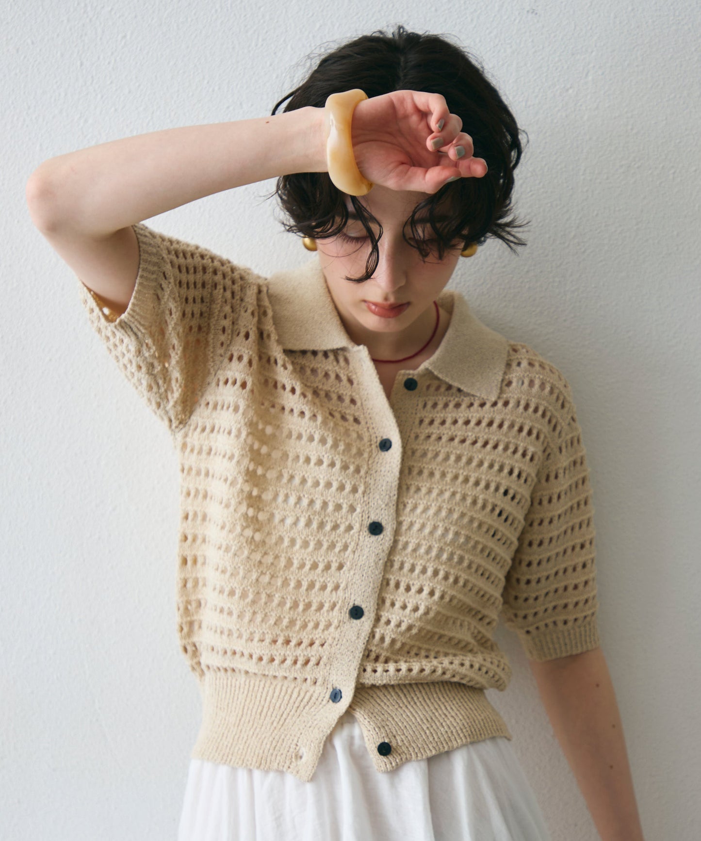 透かし編み衿付きニットカーディガン
