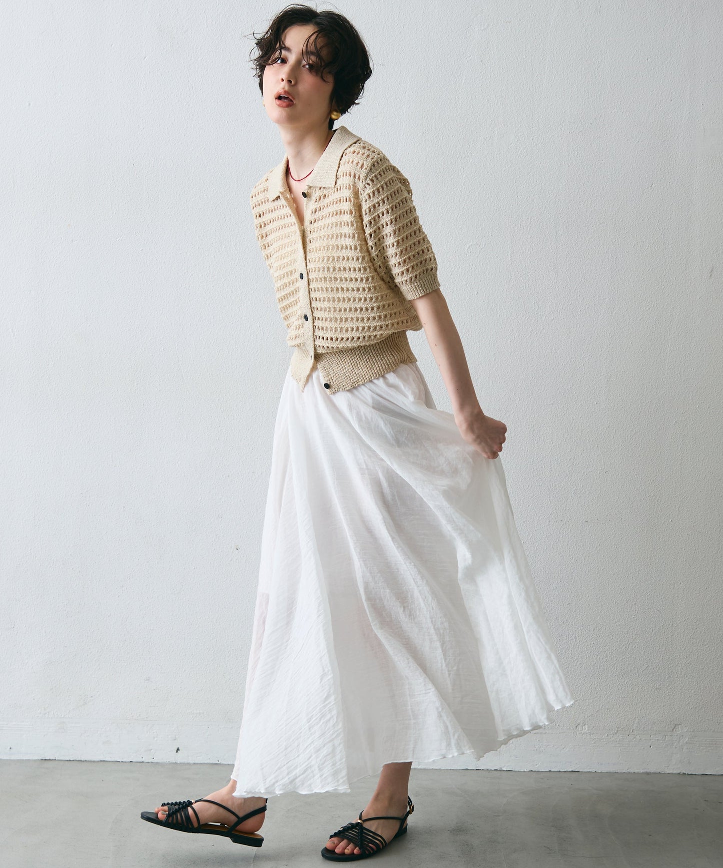 透かし編み衿付きニットカーディガン