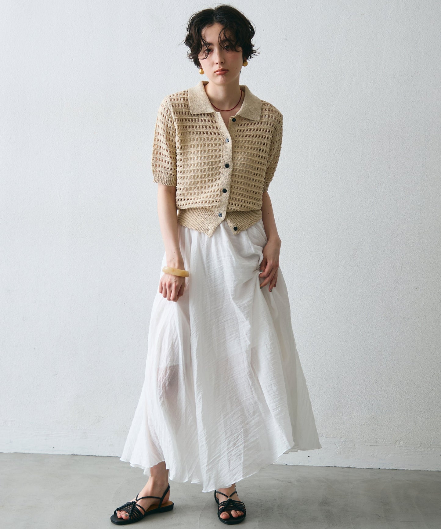 透かし編み衿付きニットカーディガン