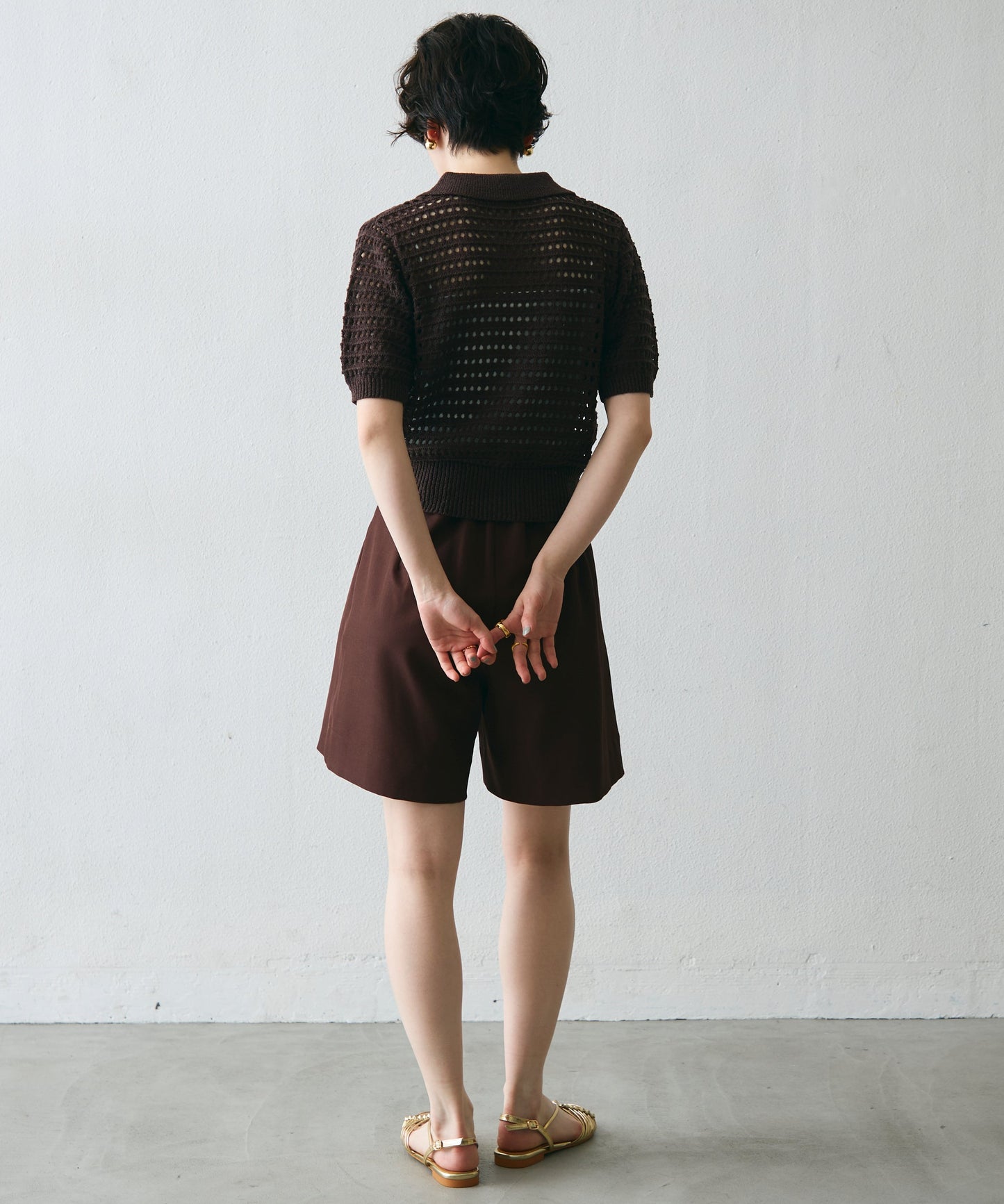 透かし編み衿付きニットカーディガン