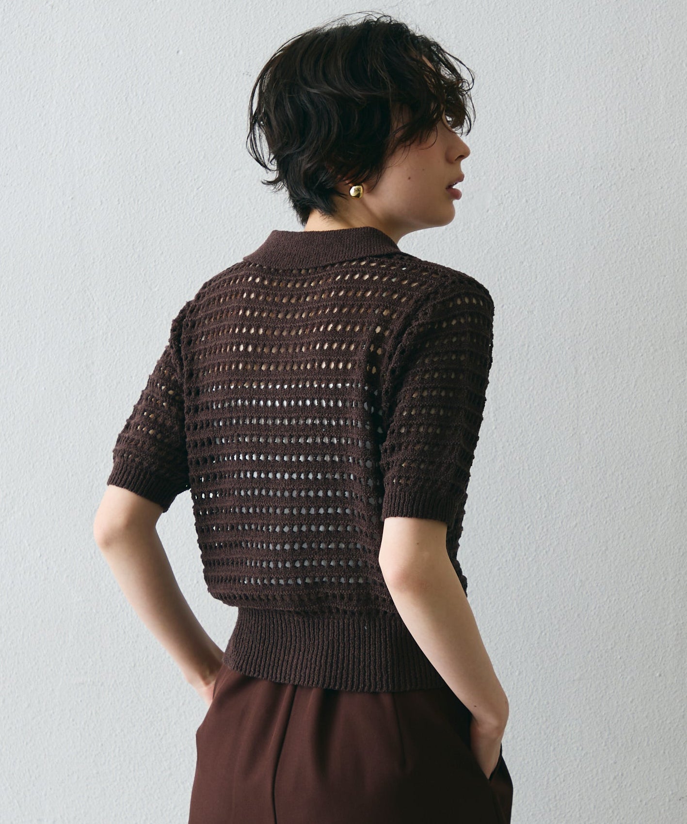 透かし編み衿付きニットカーディガン