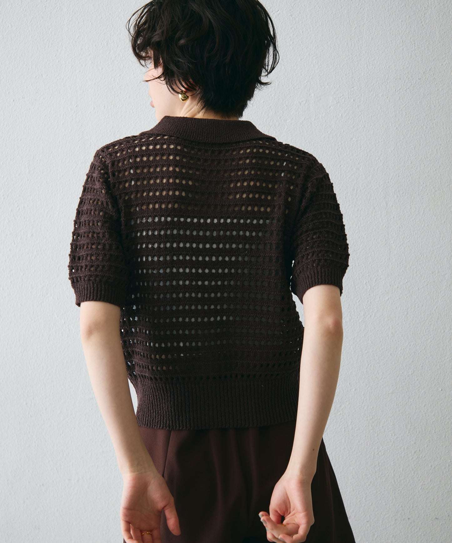 透かし編み衿付きニットカーディガン