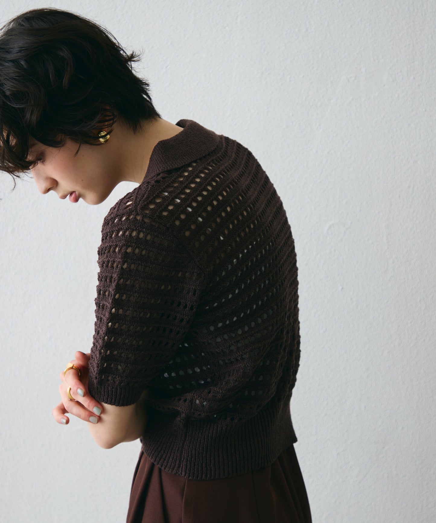 透かし編み衿付きニットカーディガン