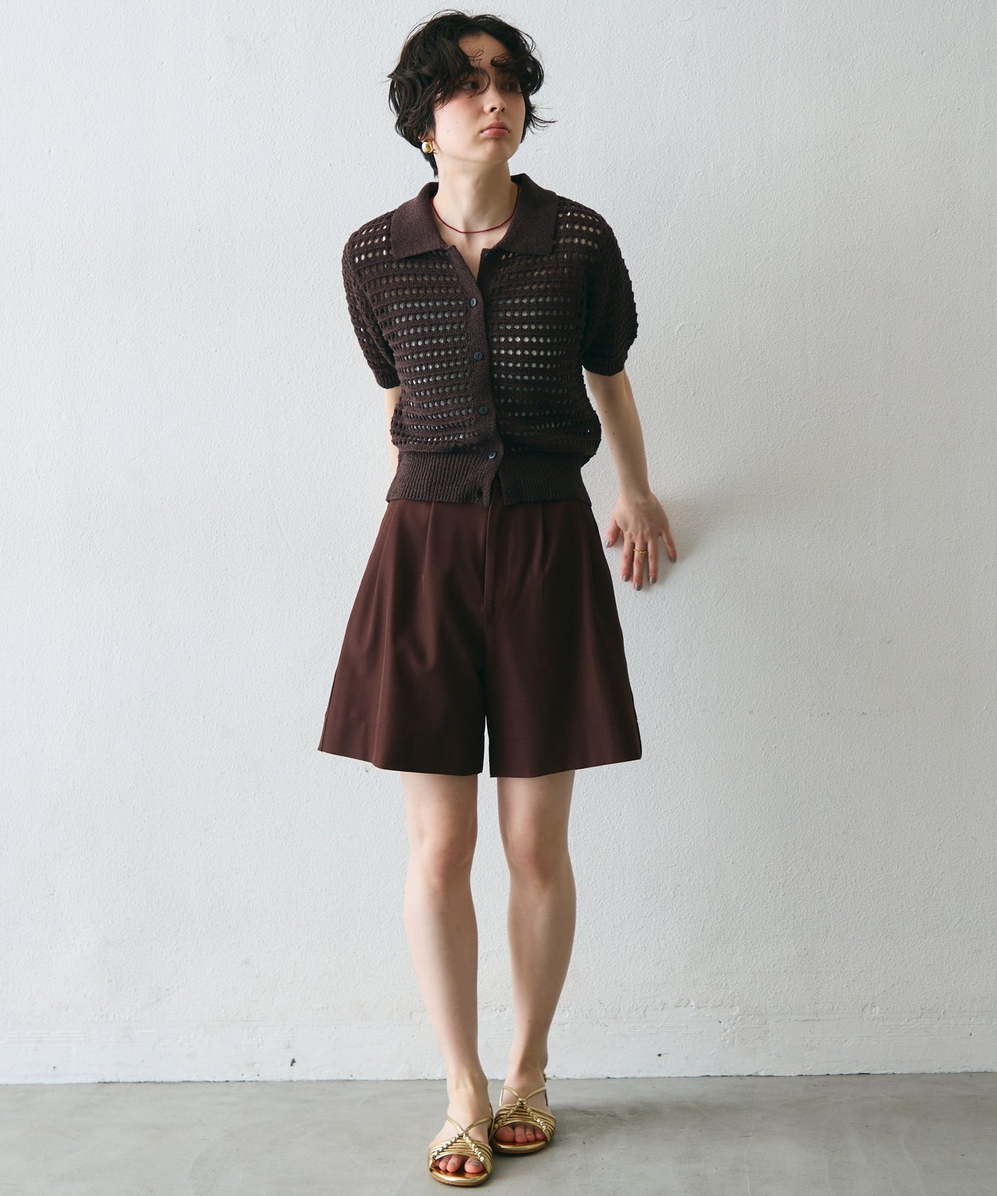 透かし編み衿付きニットカーディガン