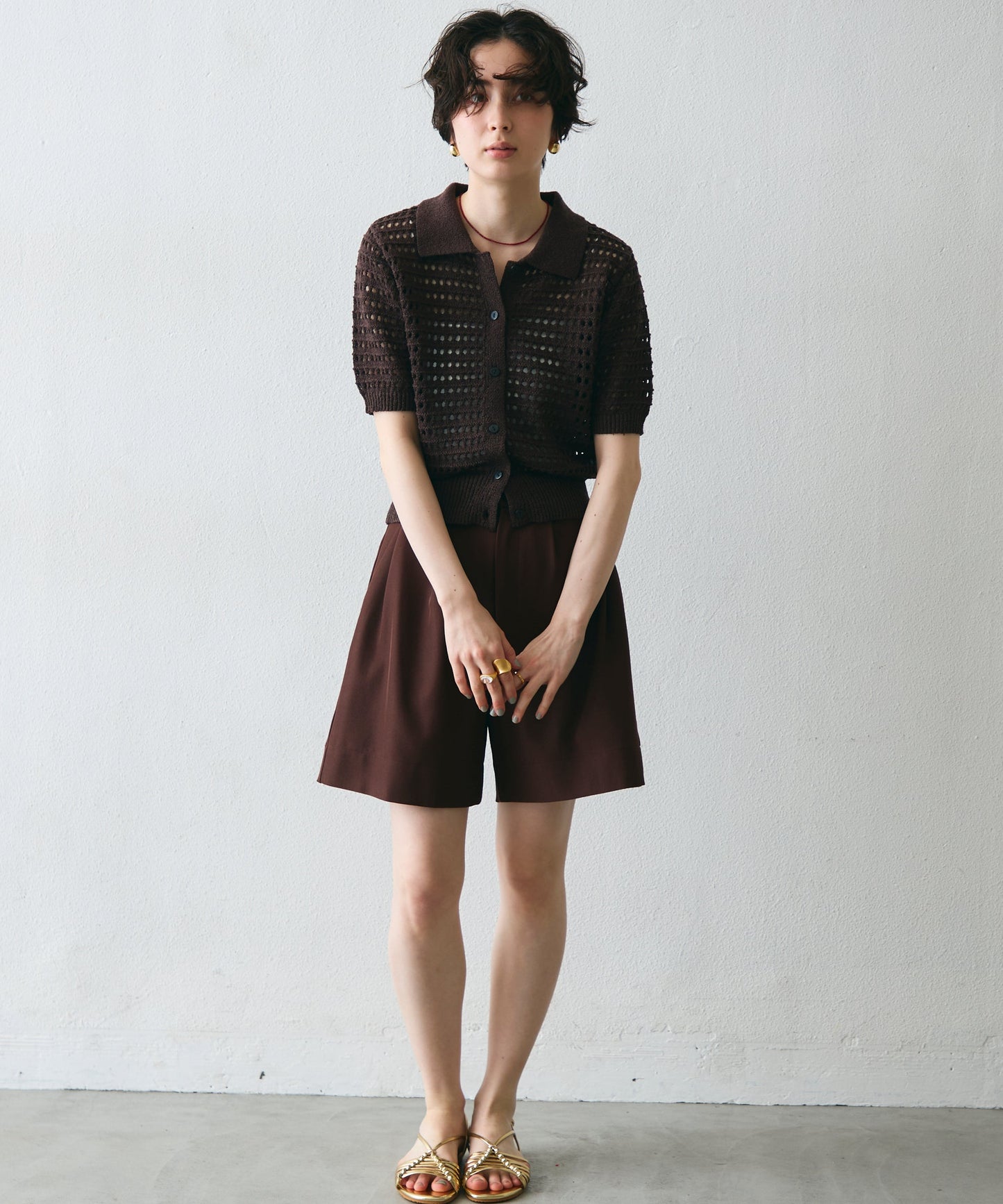 透かし編み衿付きニットカーディガン