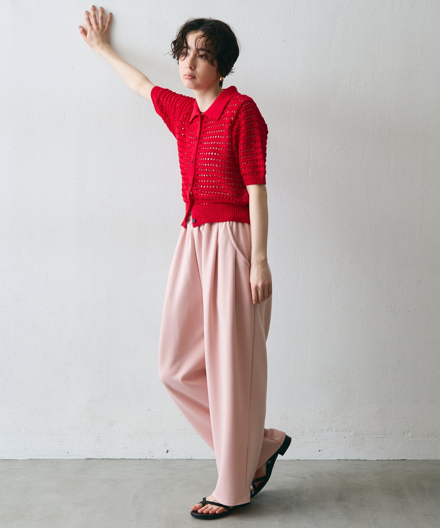 透かし編み衿付きニットカーディガン