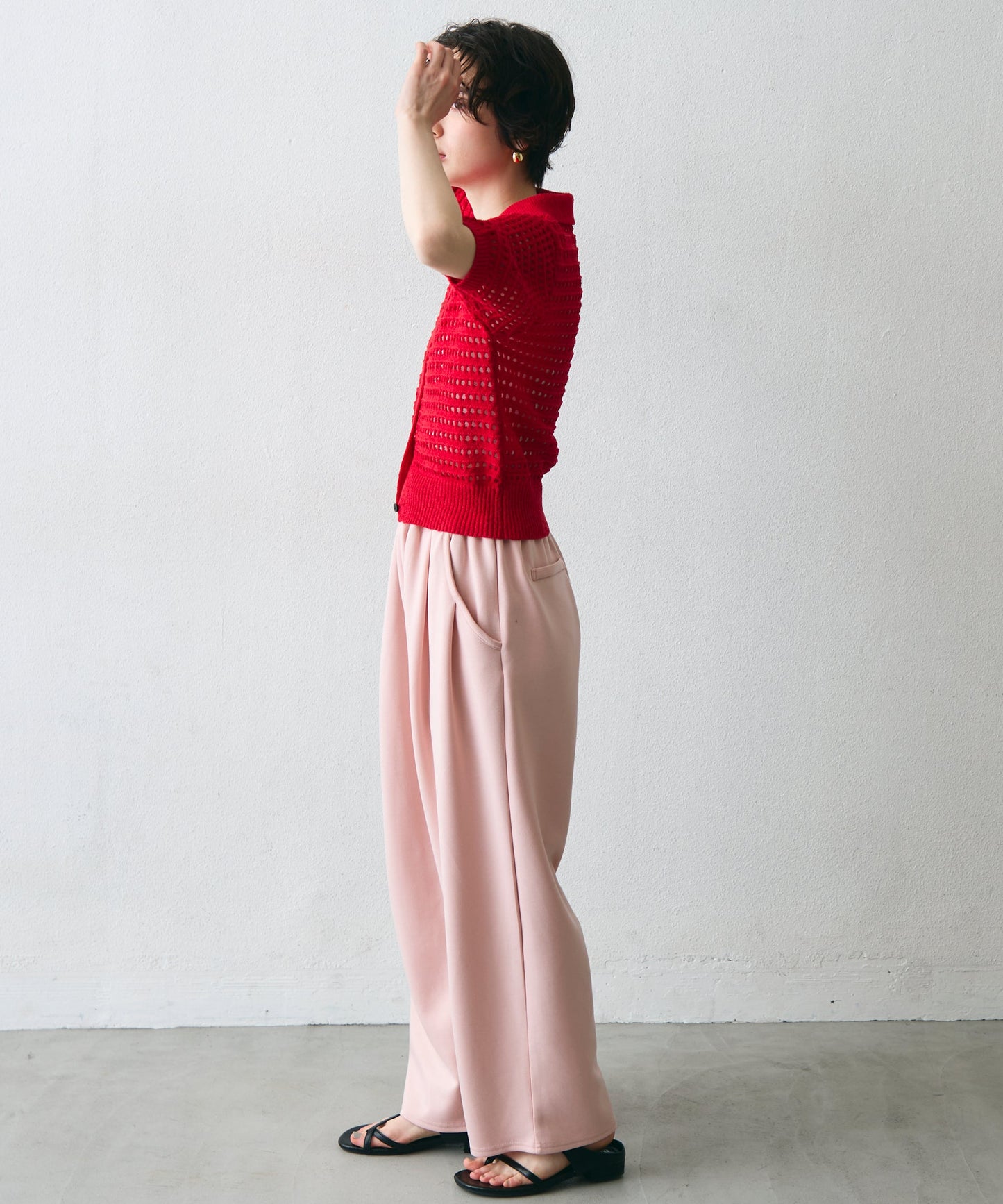 透かし編み衿付きニットカーディガン