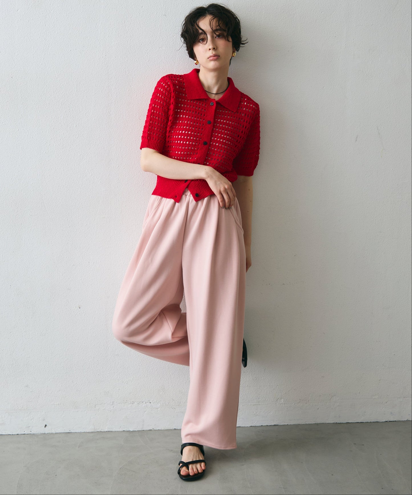 透かし編み衿付きニットカーディガン