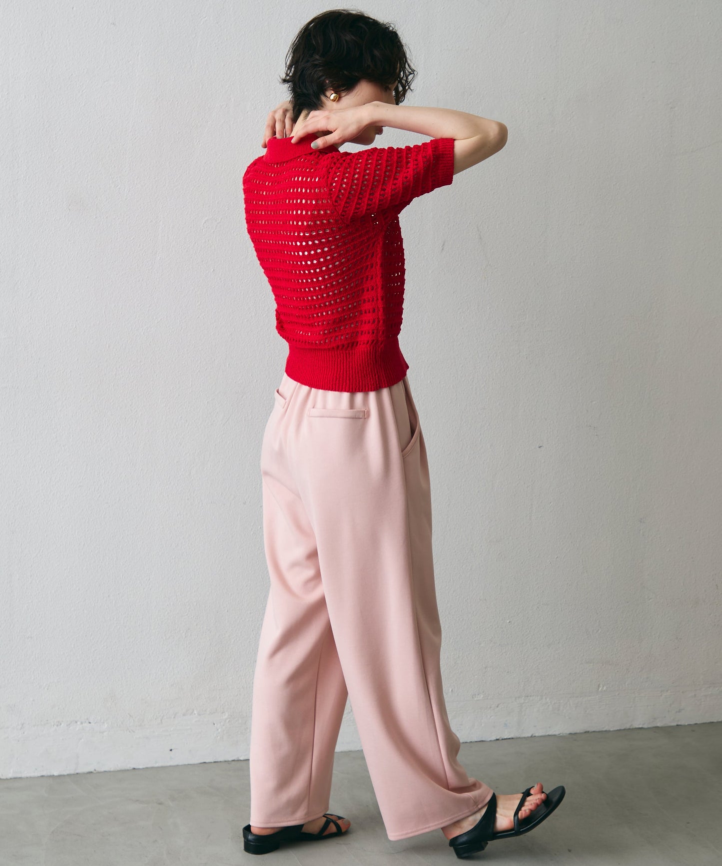 透かし編み衿付きニットカーディガン