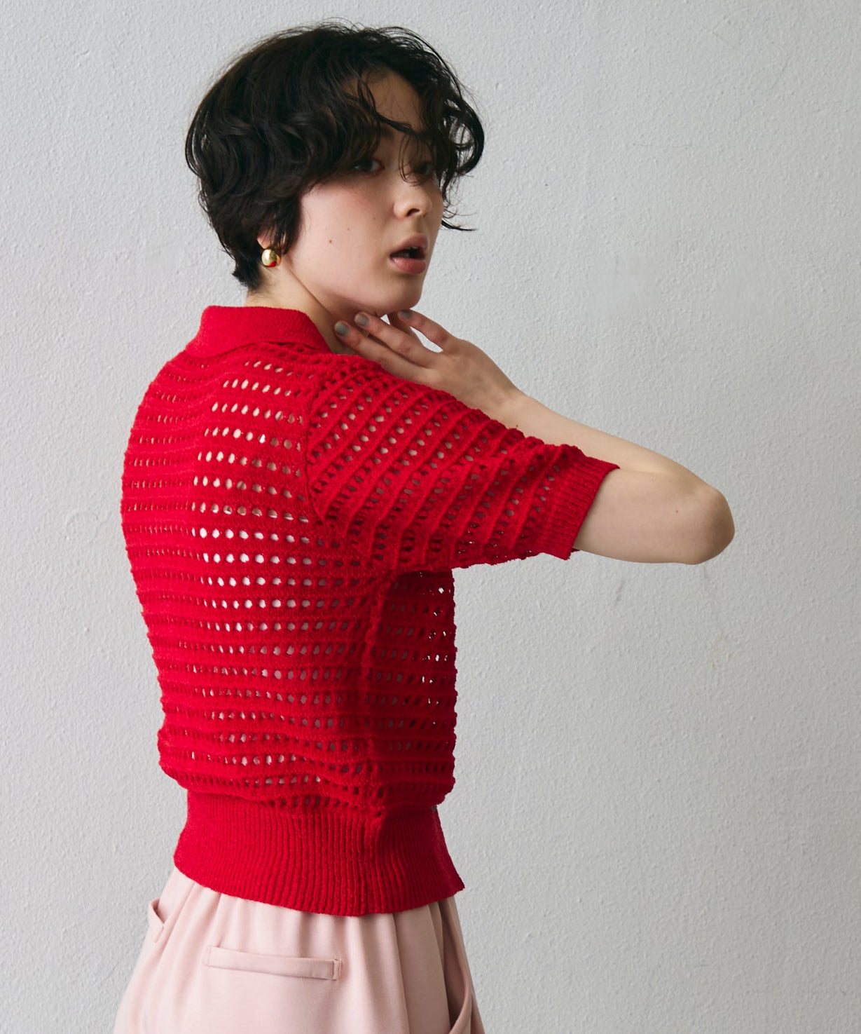 透かし編み衿付きニットカーディガン