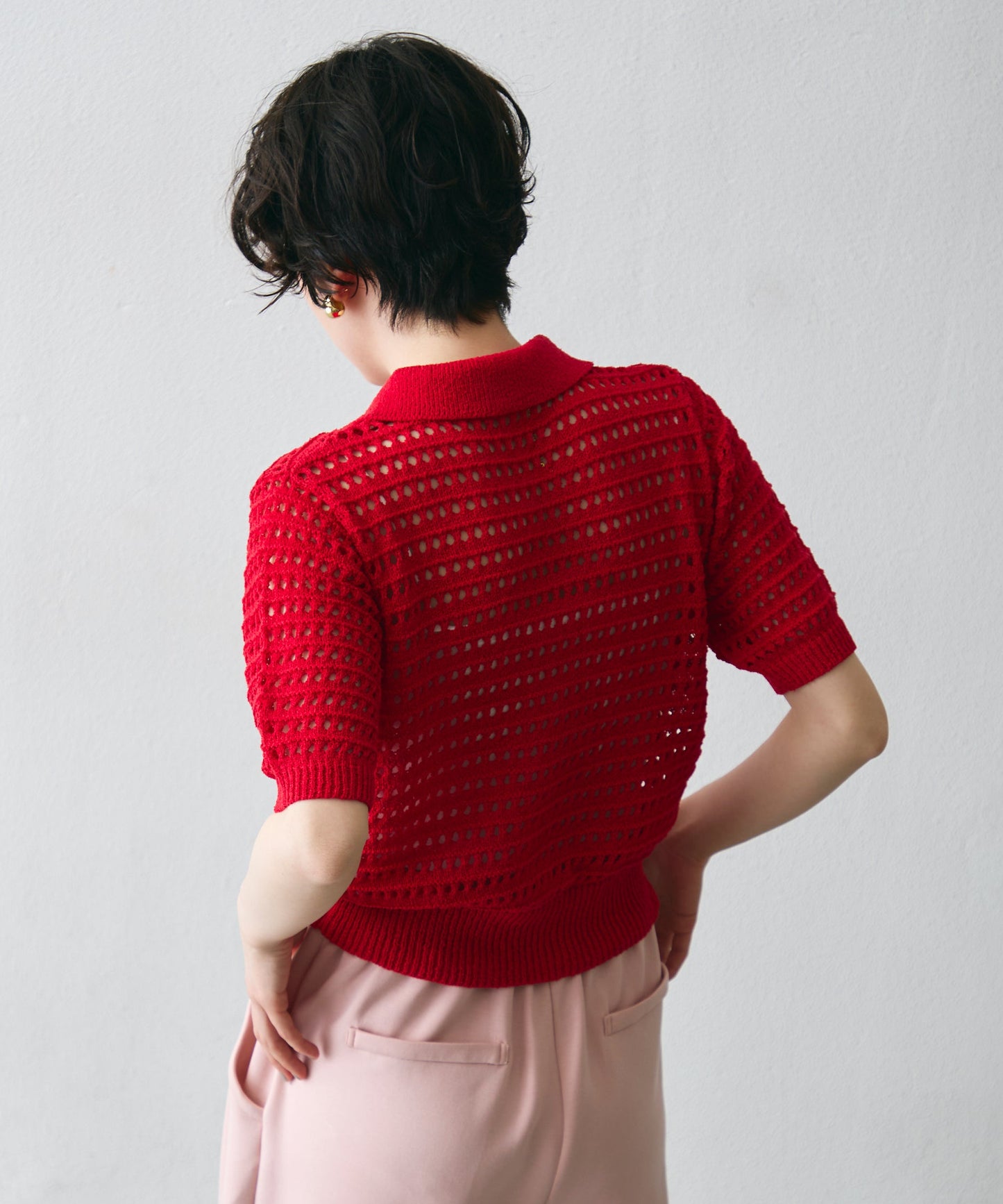 透かし編み衿付きニットカーディガン