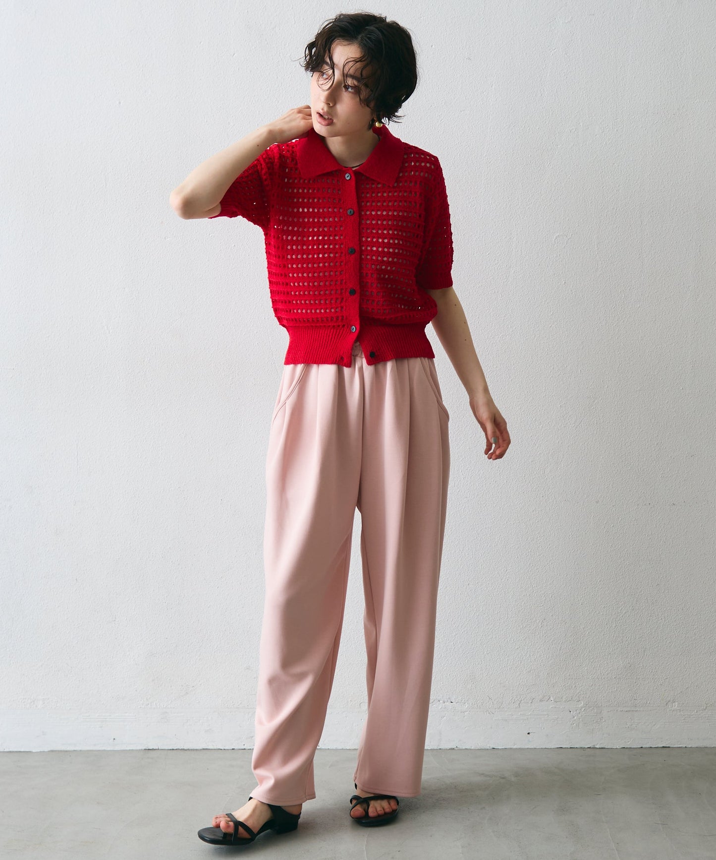 透かし編み衿付きニットカーディガン