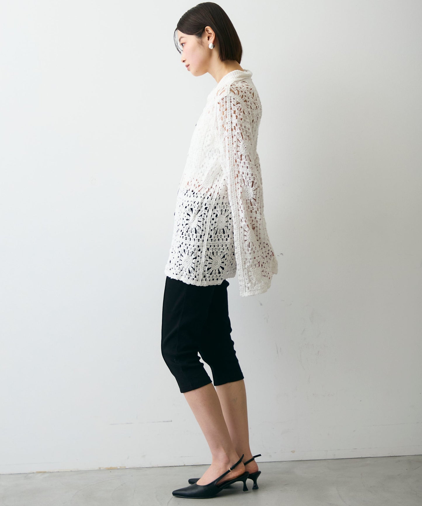 かぎ針ポロ衿ロングカーデ