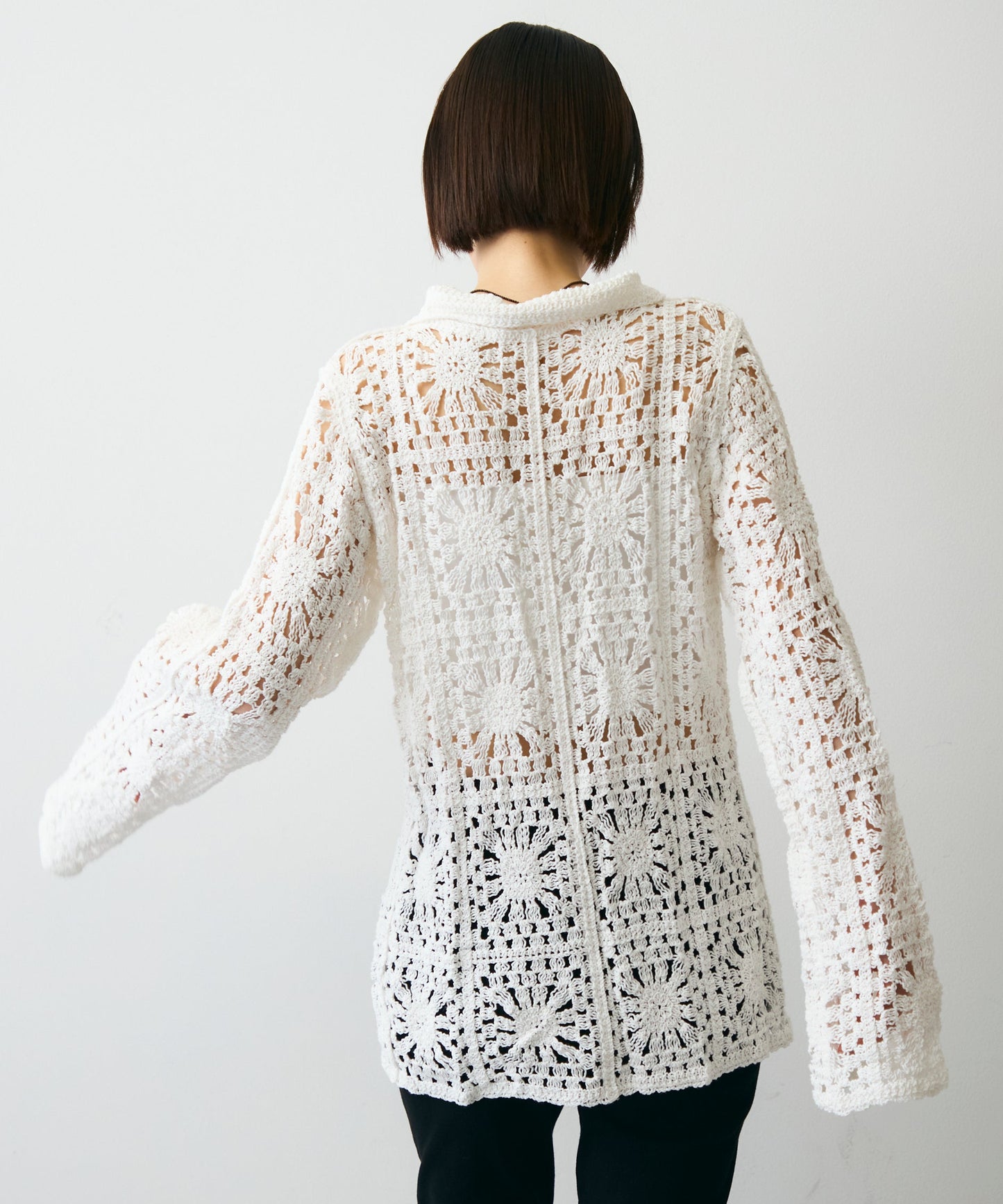 かぎ針ポロ衿ロングカーデ