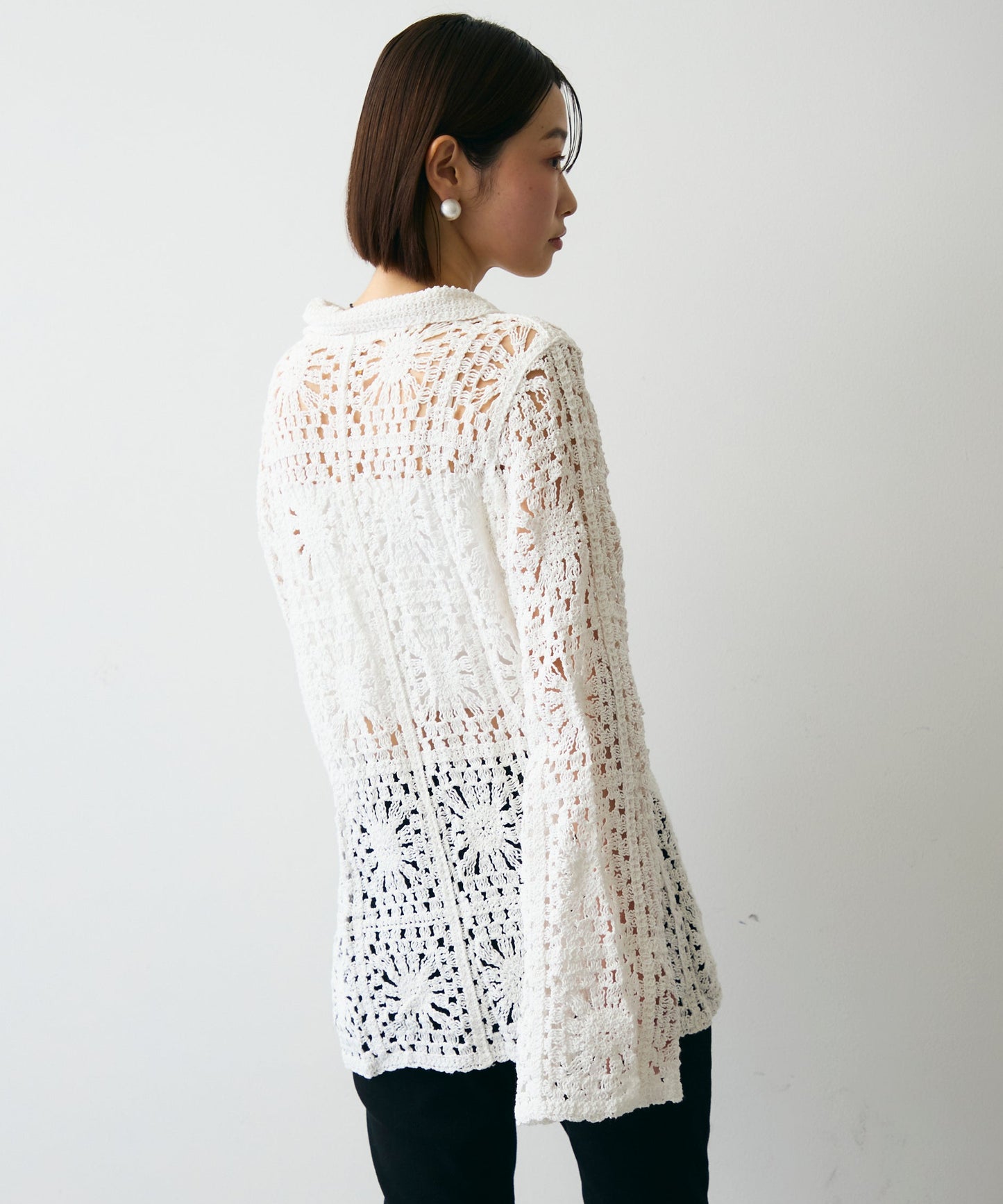 かぎ針ポロ衿ロングカーデ