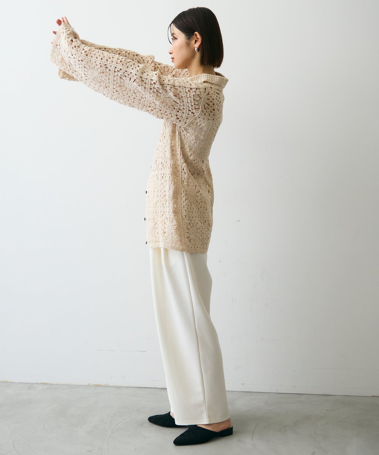 かぎ針ポロ衿ロングカーデ