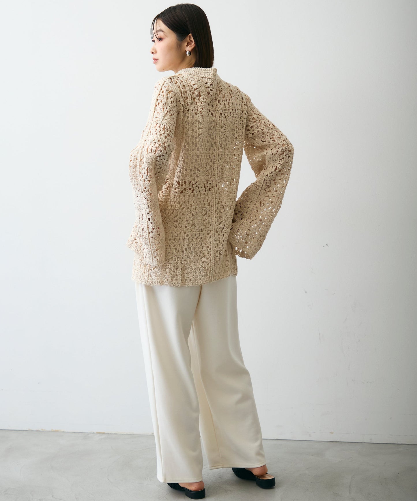 かぎ針ポロ衿ロングカーデ