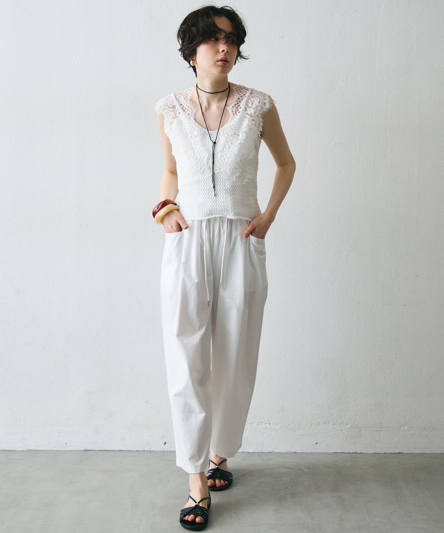 レースレイヤード風ノースリニット