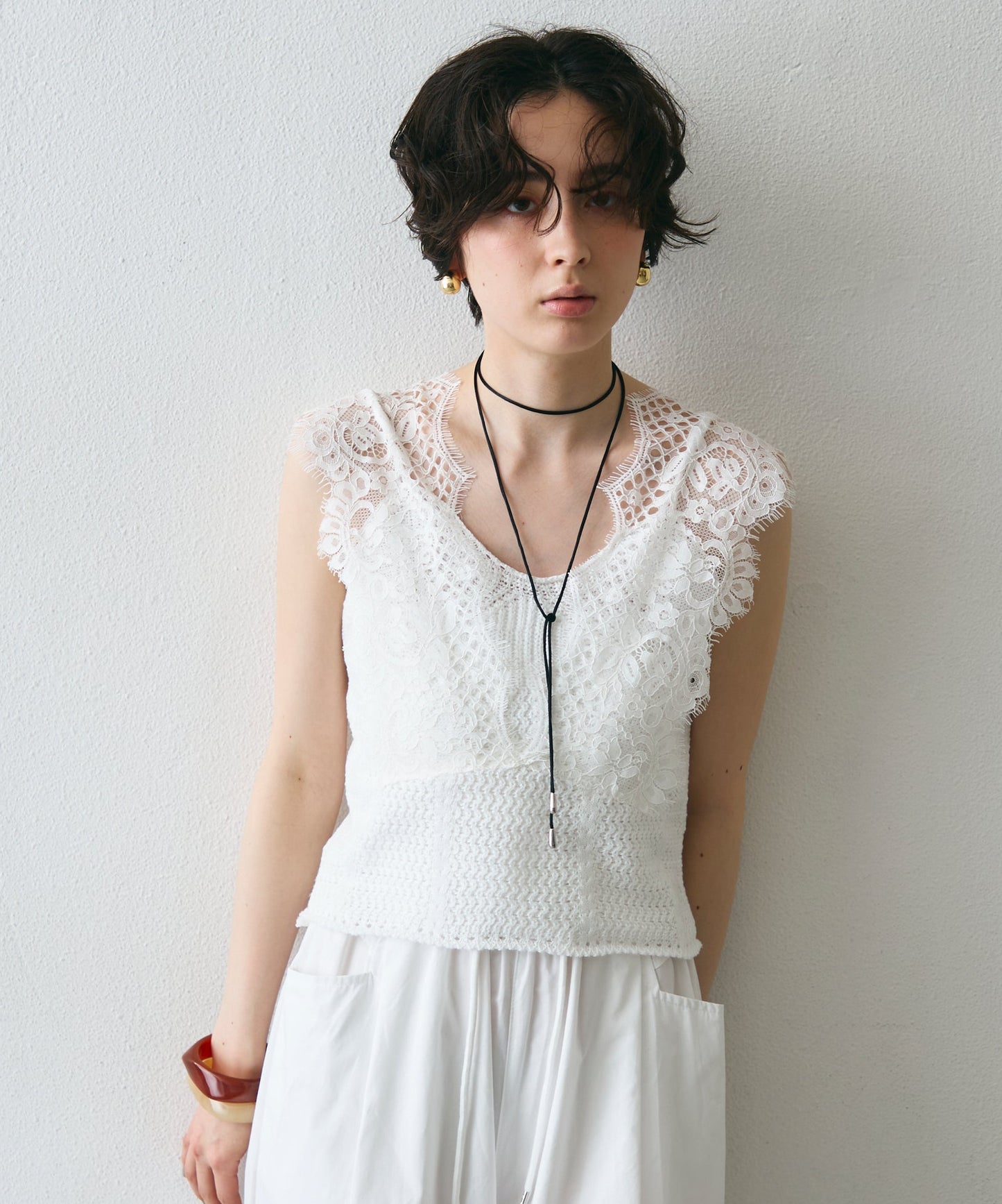 レースレイヤード風ノースリニット