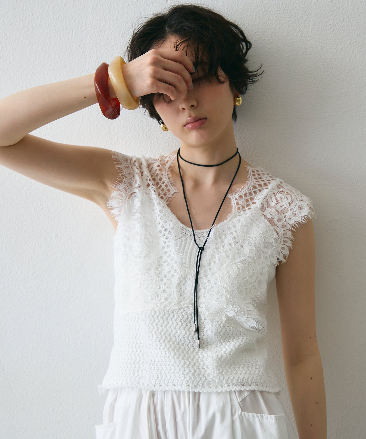 レースレイヤード風ノースリニット