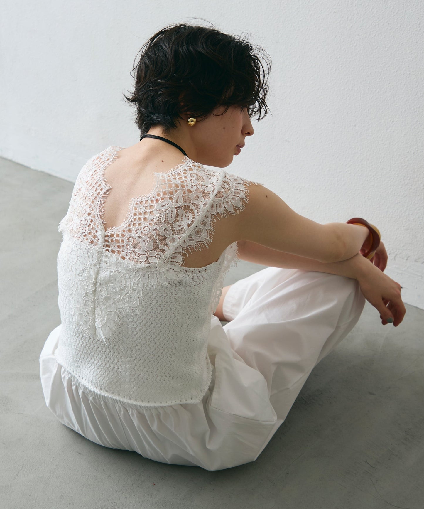 レースレイヤード風ノースリニット