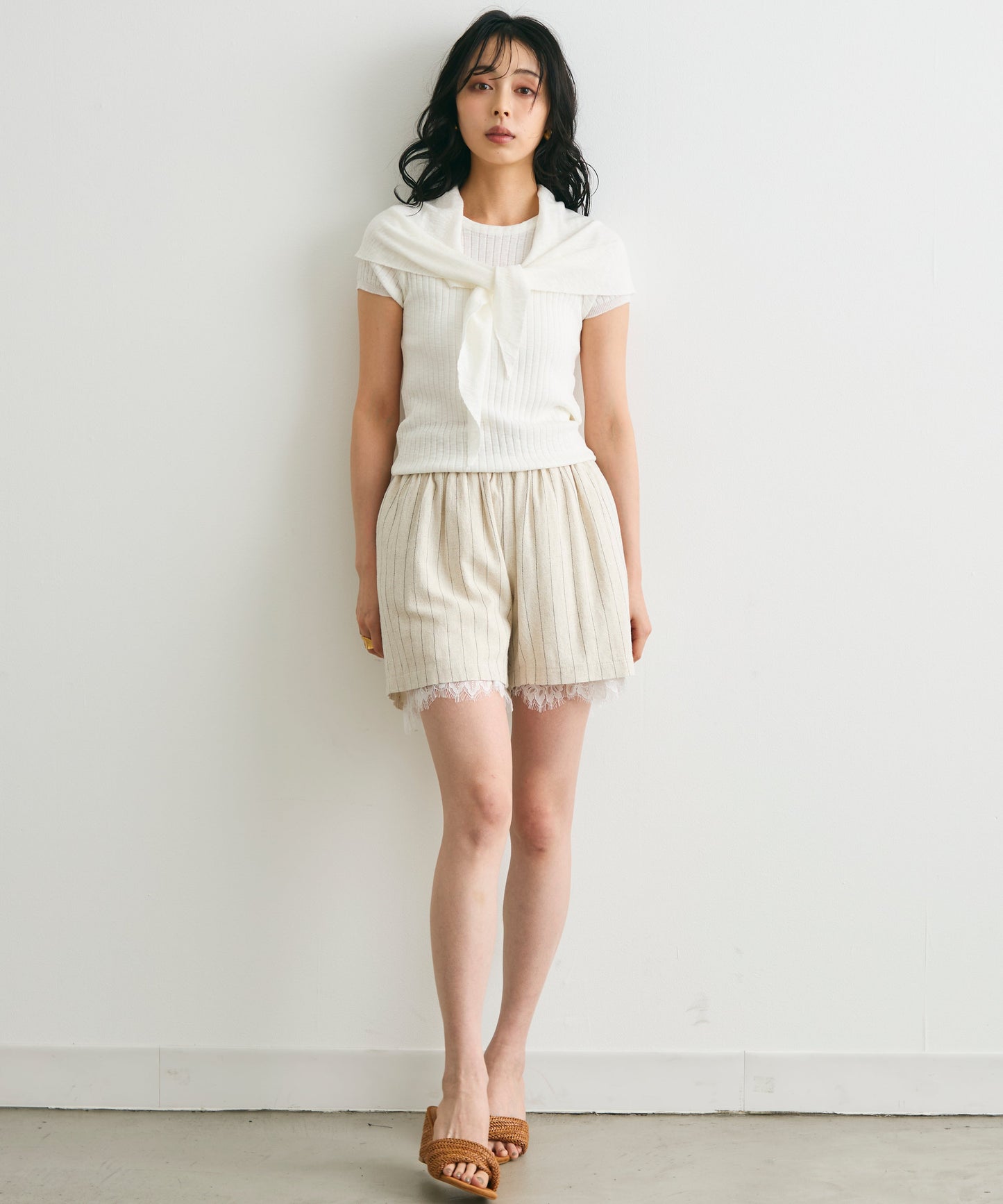 スカーフ付きリブニット