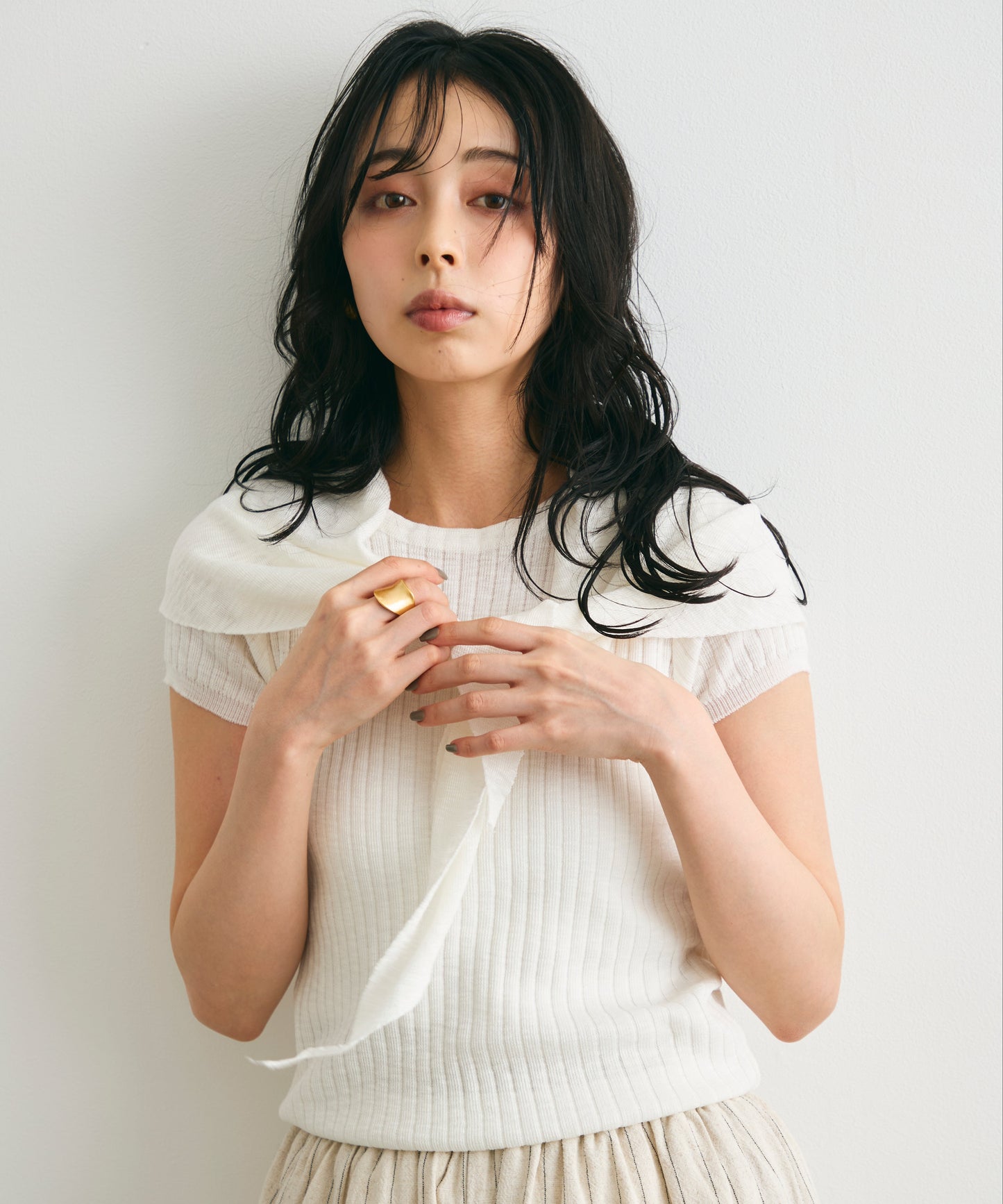 スカーフ付きリブニット