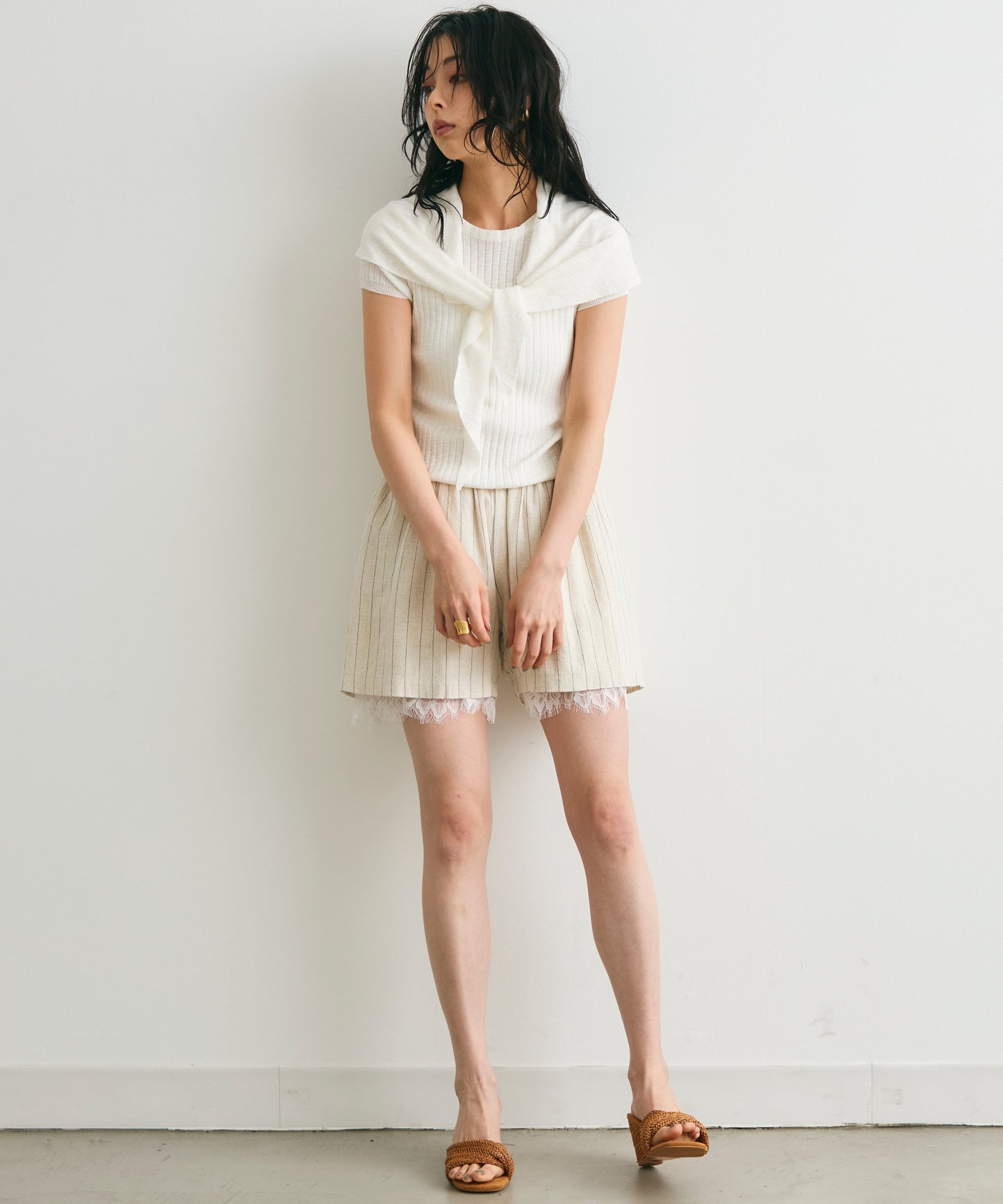 スカーフ付きリブニット