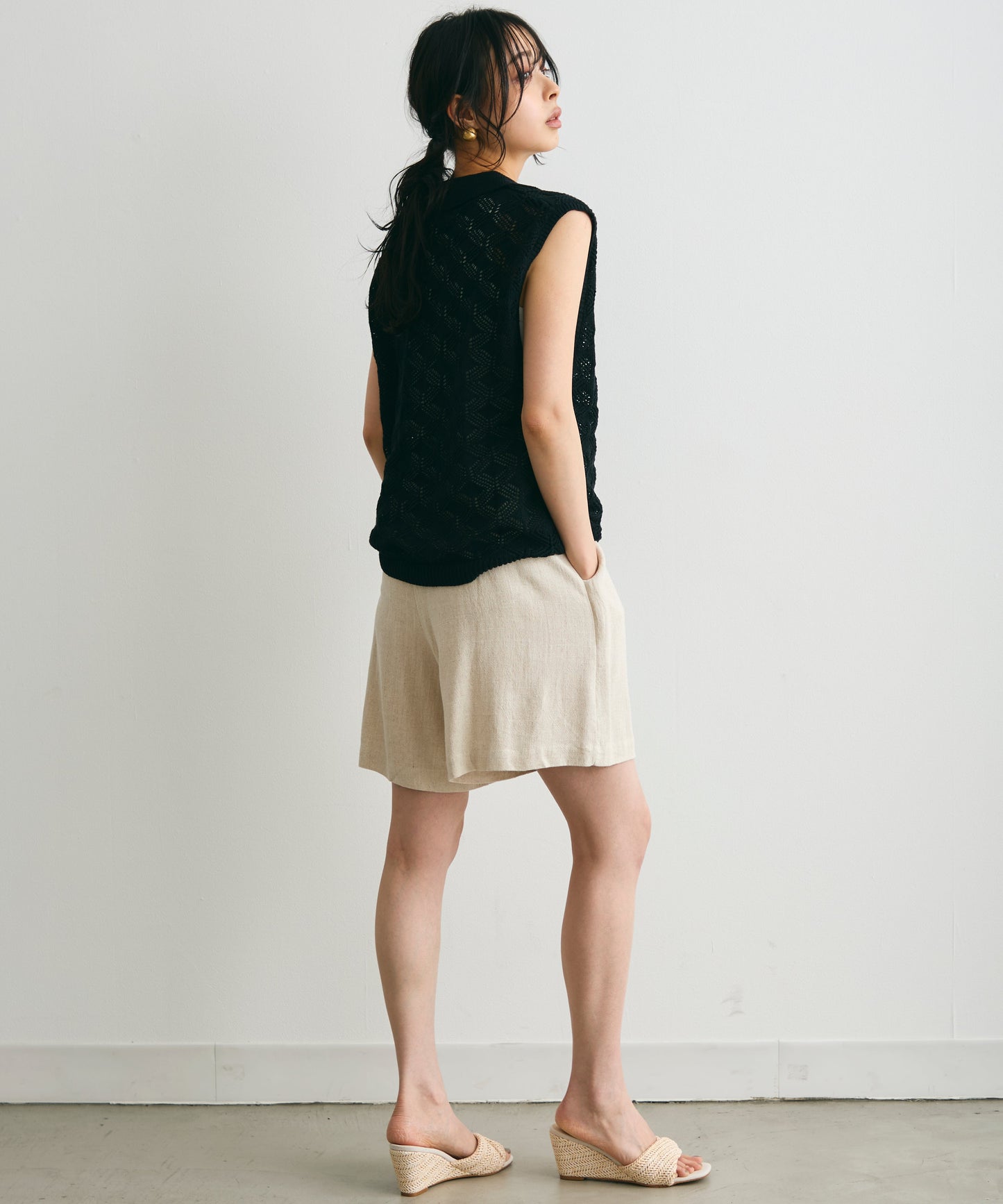 ジャガードポロ衿ノースリニット