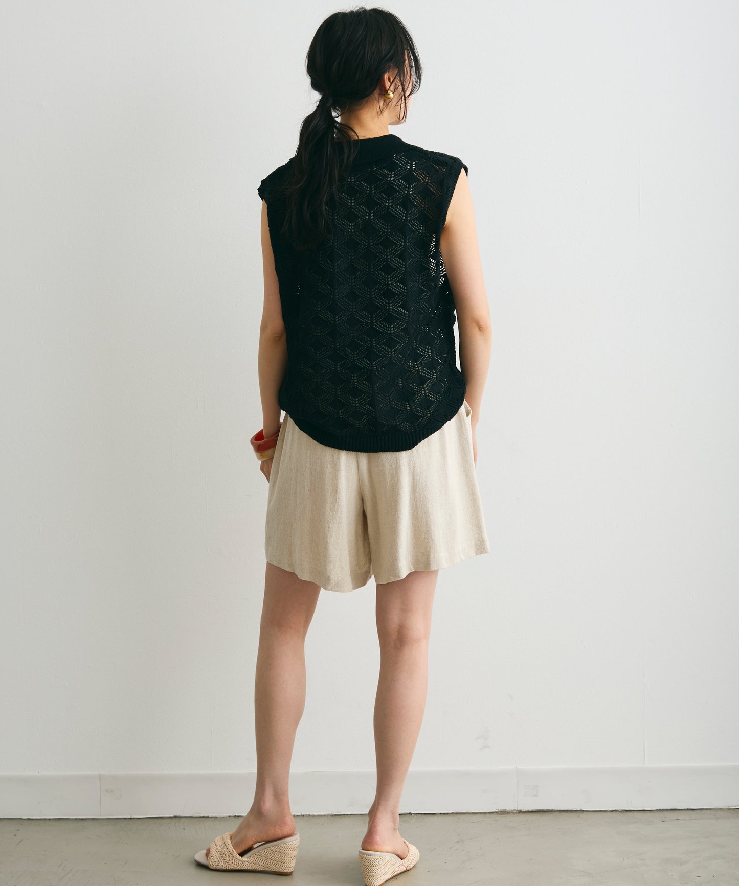 ジャガードポロ衿ノースリニット