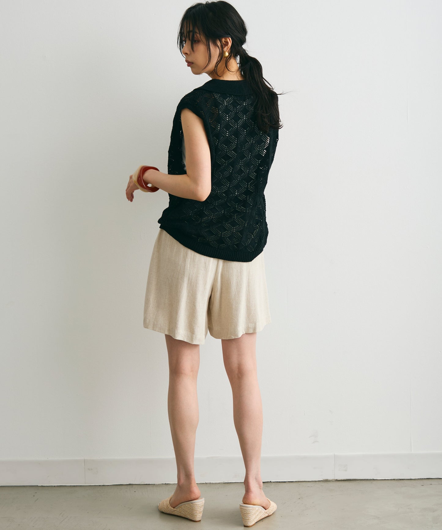 ジャガードポロ衿ノースリニット