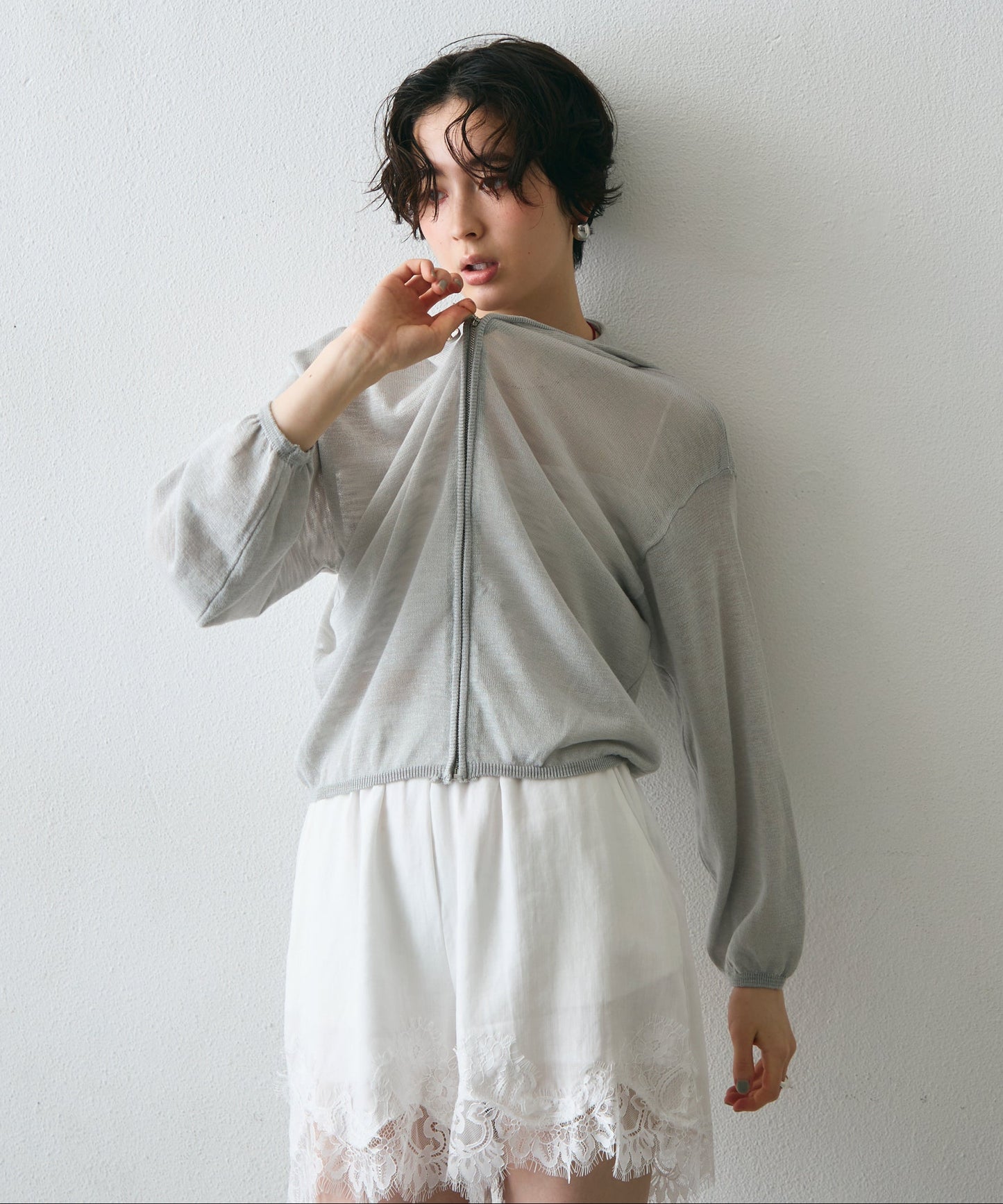 シアーニットパーカー