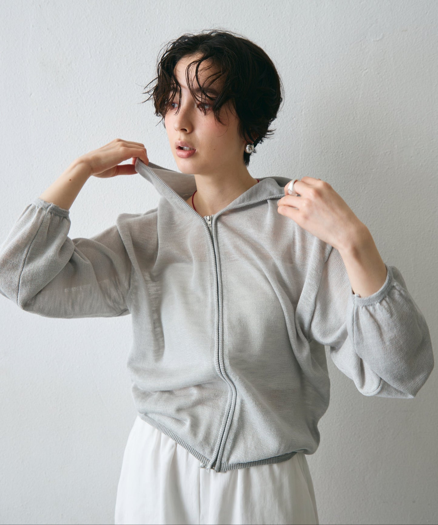 シアーニットパーカー