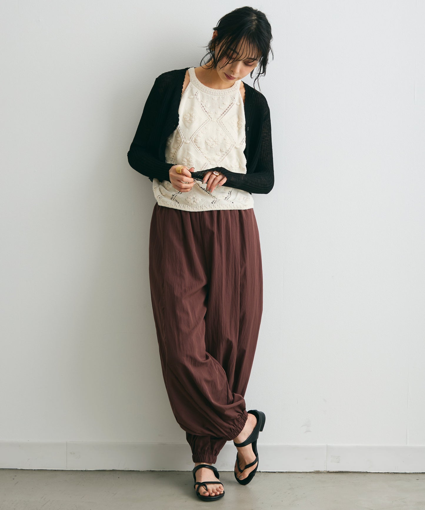 シアーリブショート丈カーデ