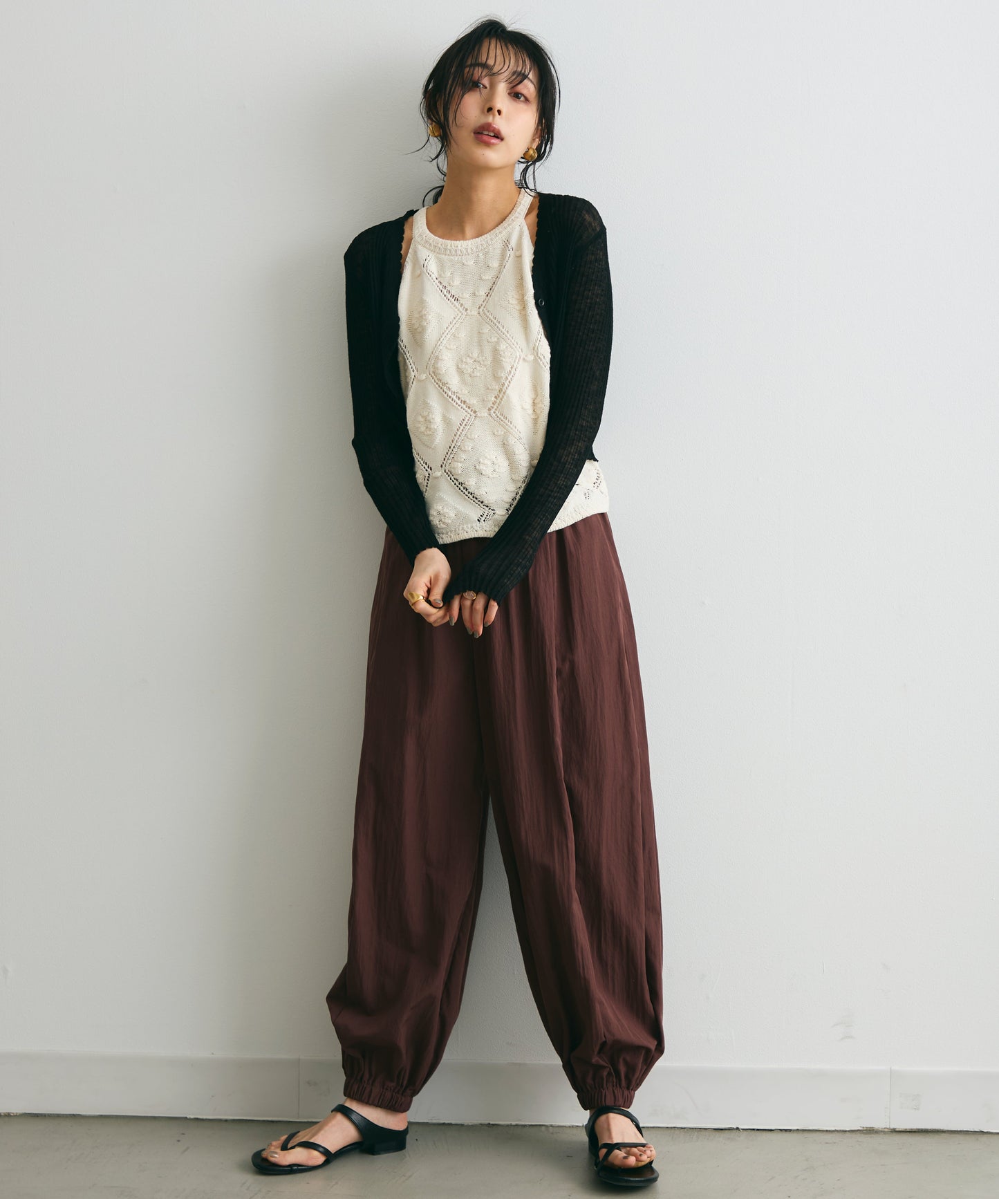 シアーリブショート丈カーデ