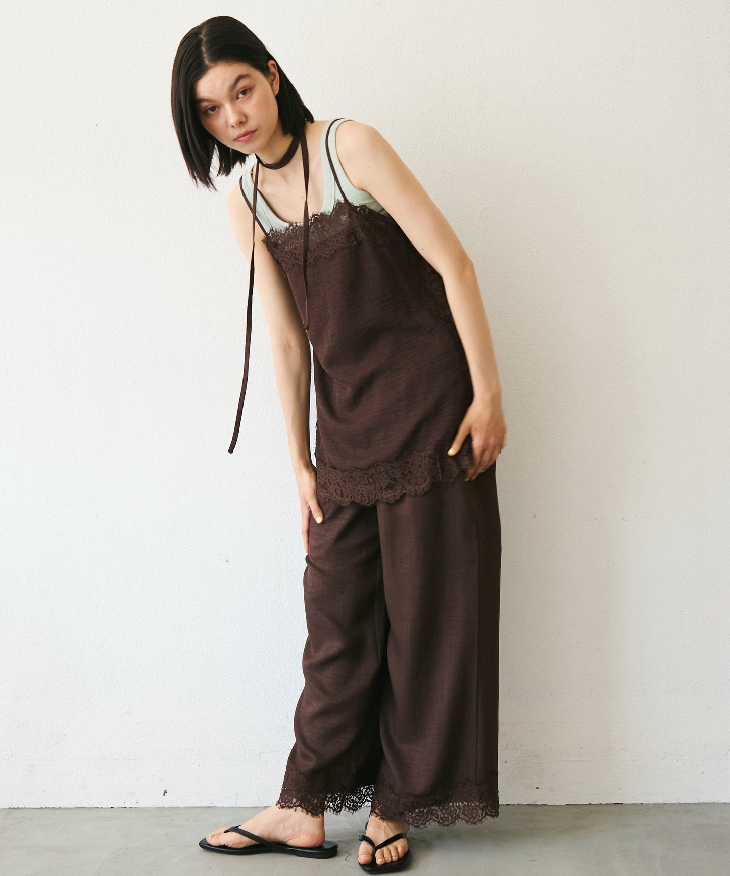 【セットアップ対応】麻調レースヘムパンツ