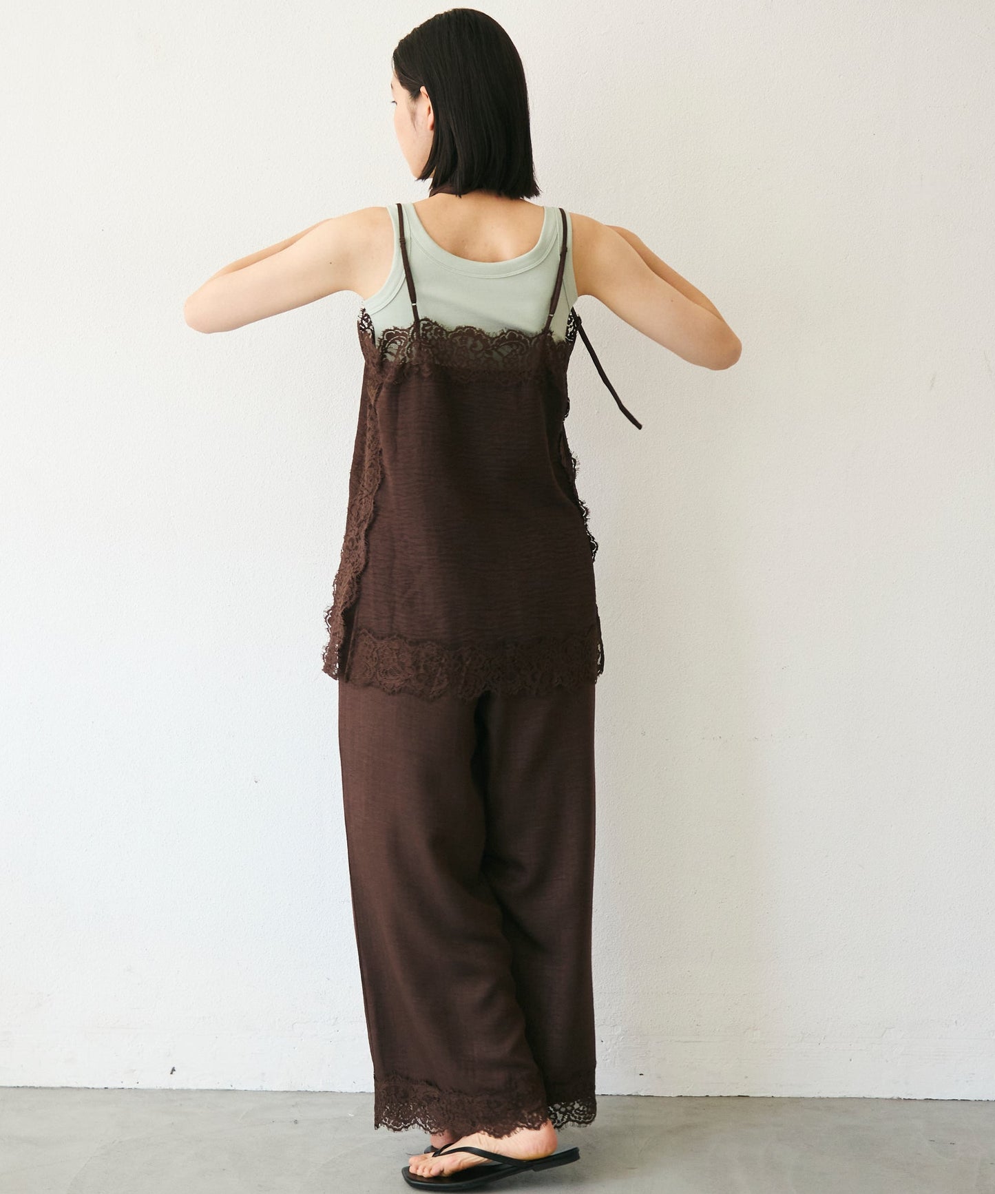 【セットアップ対応】麻調レースヘムパンツ